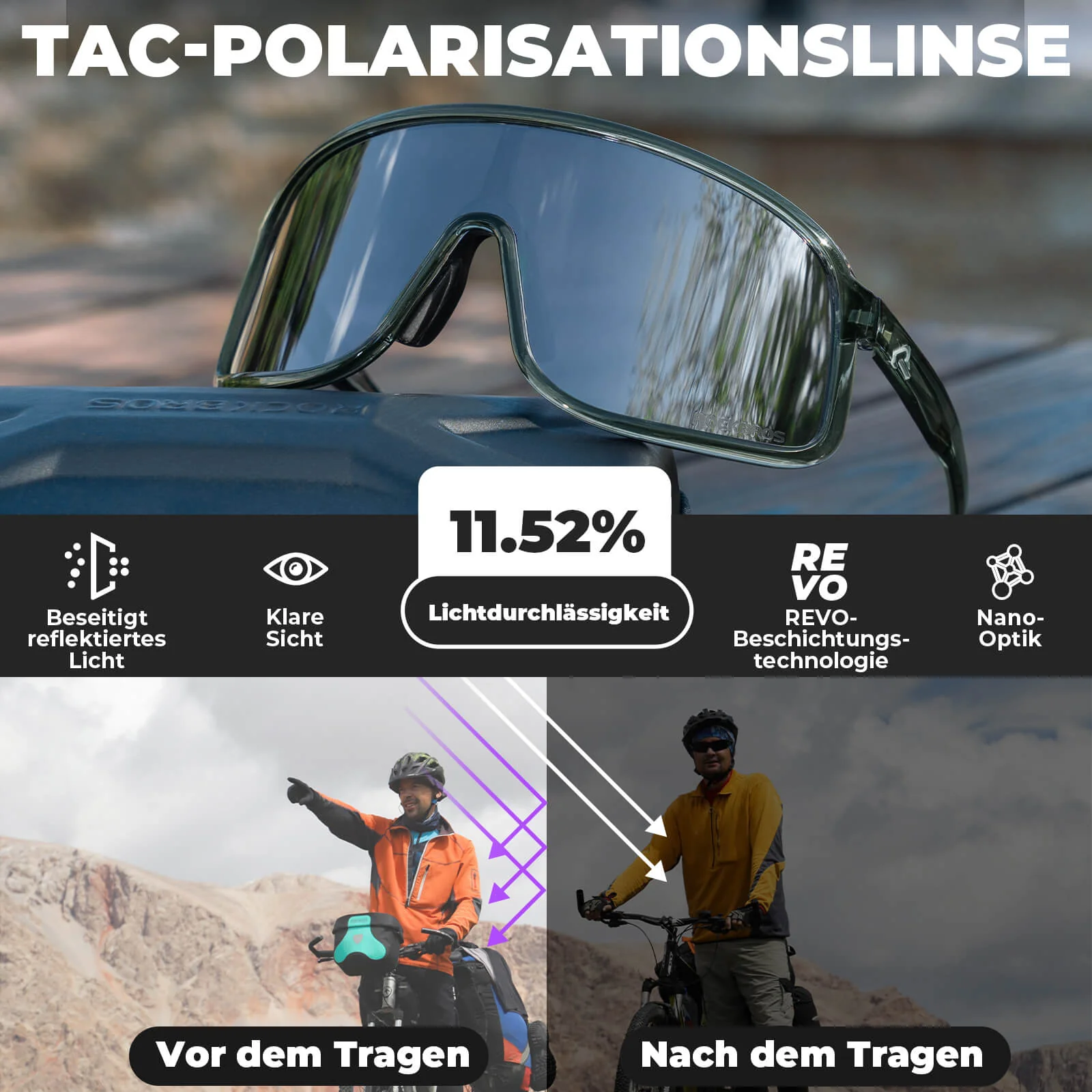 Fahrradbrille Polarisiert Sonnenbrille UV400 Schut 02b631509a8b