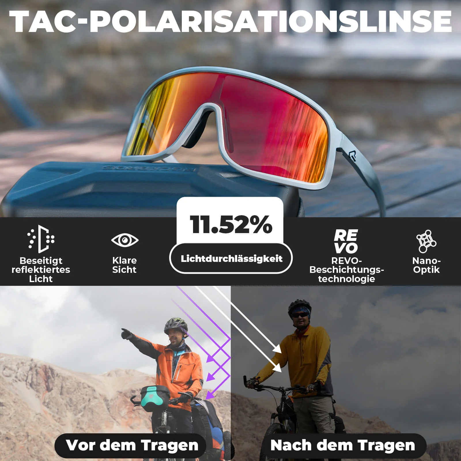 Fahrradbrille Polarisiert Sonnenbrille UV400 Schut 70594cff498f