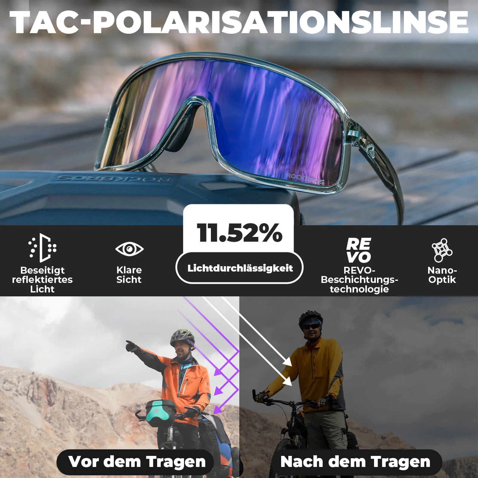 Fahrradbrille Polarisiert Sonnenbrille UV400 Schut 80853008f7a2