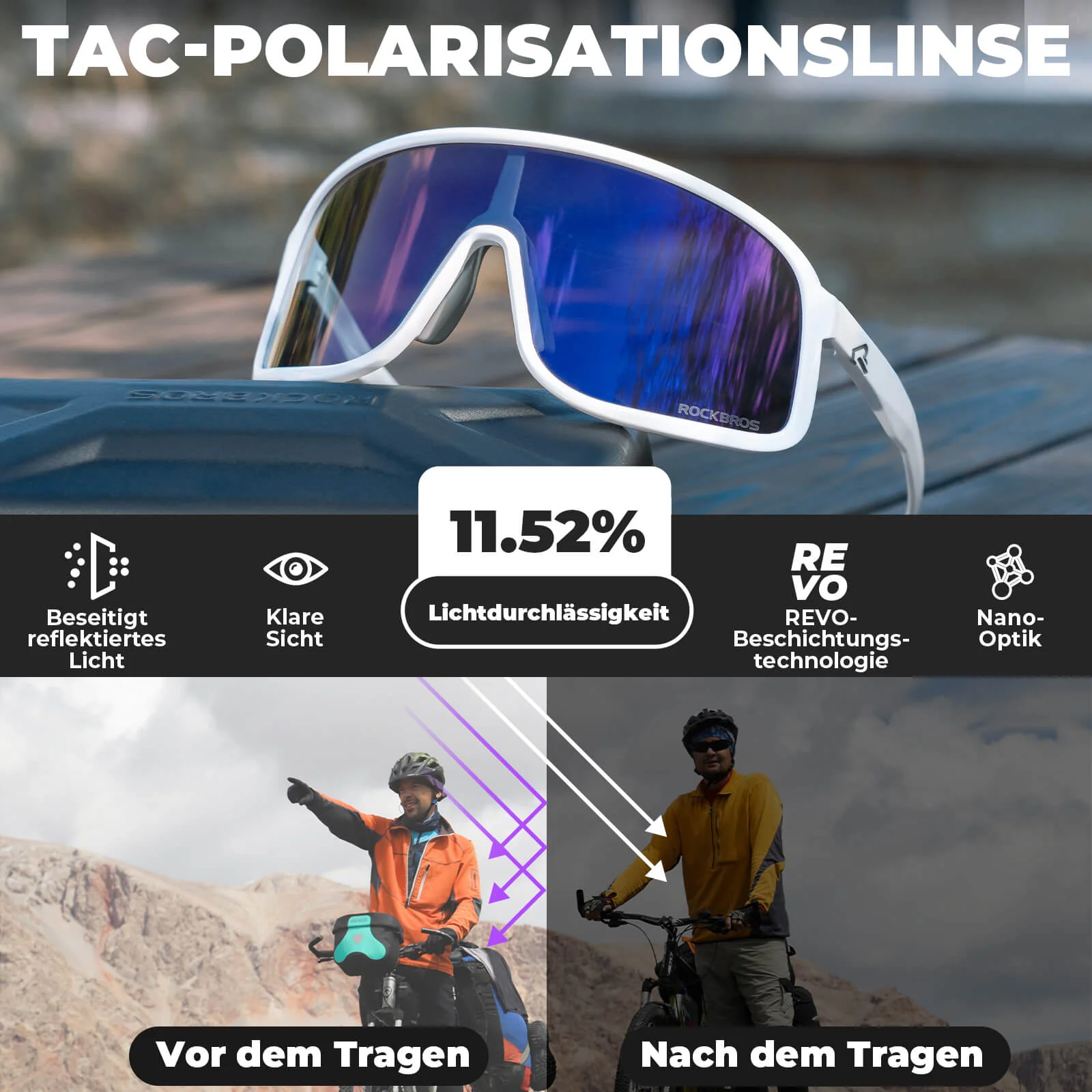 Fahrradbrille Polarisiert Sonnenbrille UV400 Schut d887fc9d5345