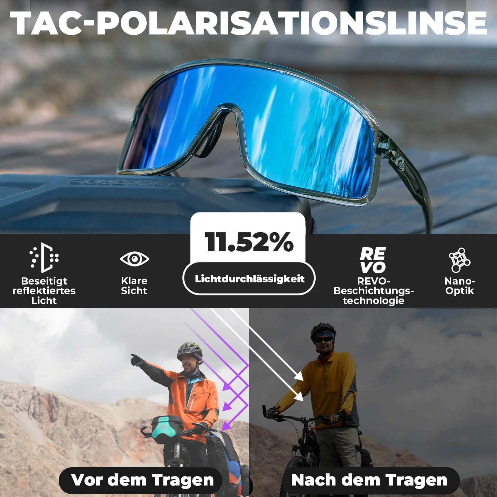 Fahrradbrille Polarisiert Sonnenbrille UV400 Schut ed4557b5d1c2