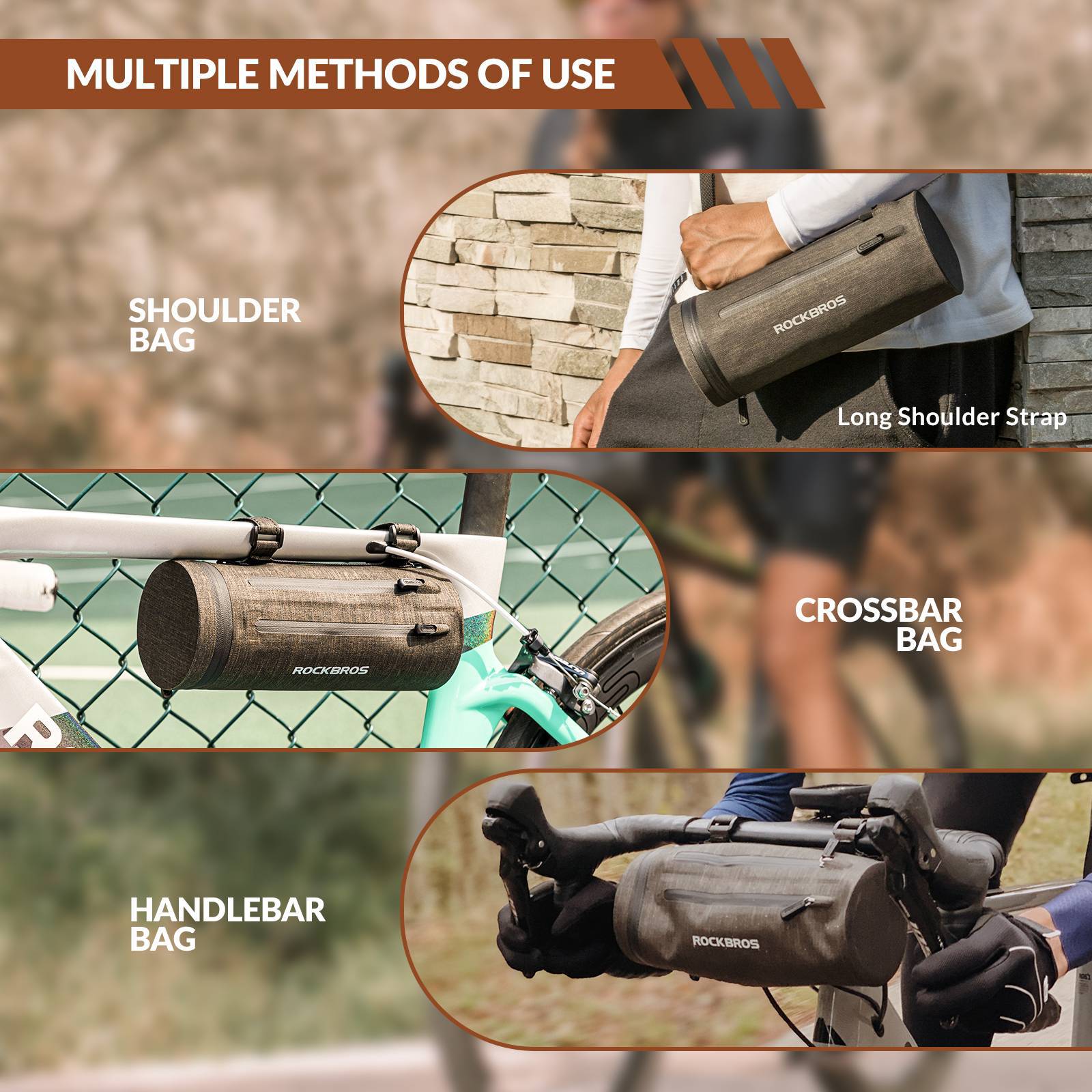 ROCKBROS 3 in 1 Waterproof Handlebar Bag Cylindric b4179735c162