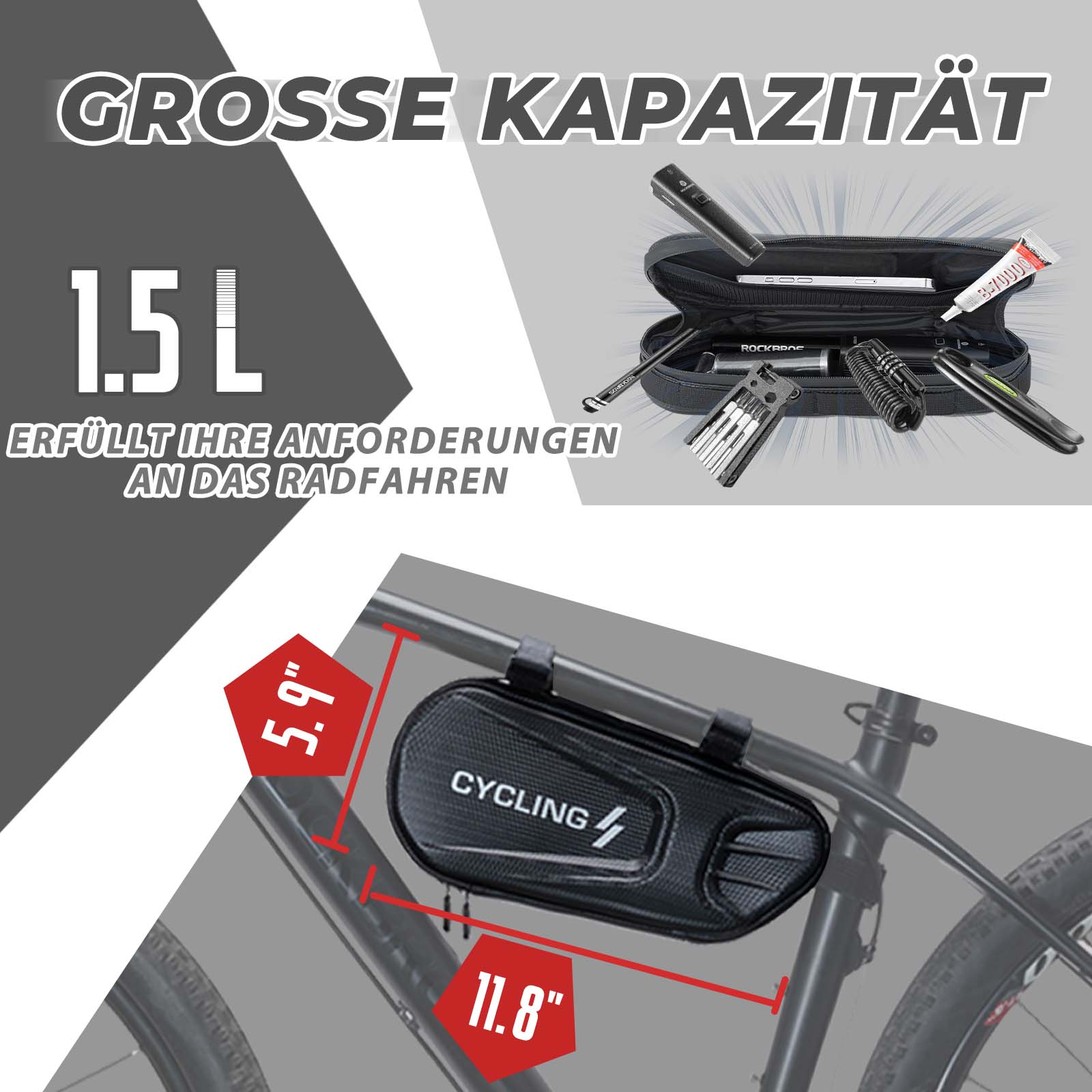 ROCKBROS Bicycle Frame Bag 1 5L Triangle Bag Water 27a1d6aac348