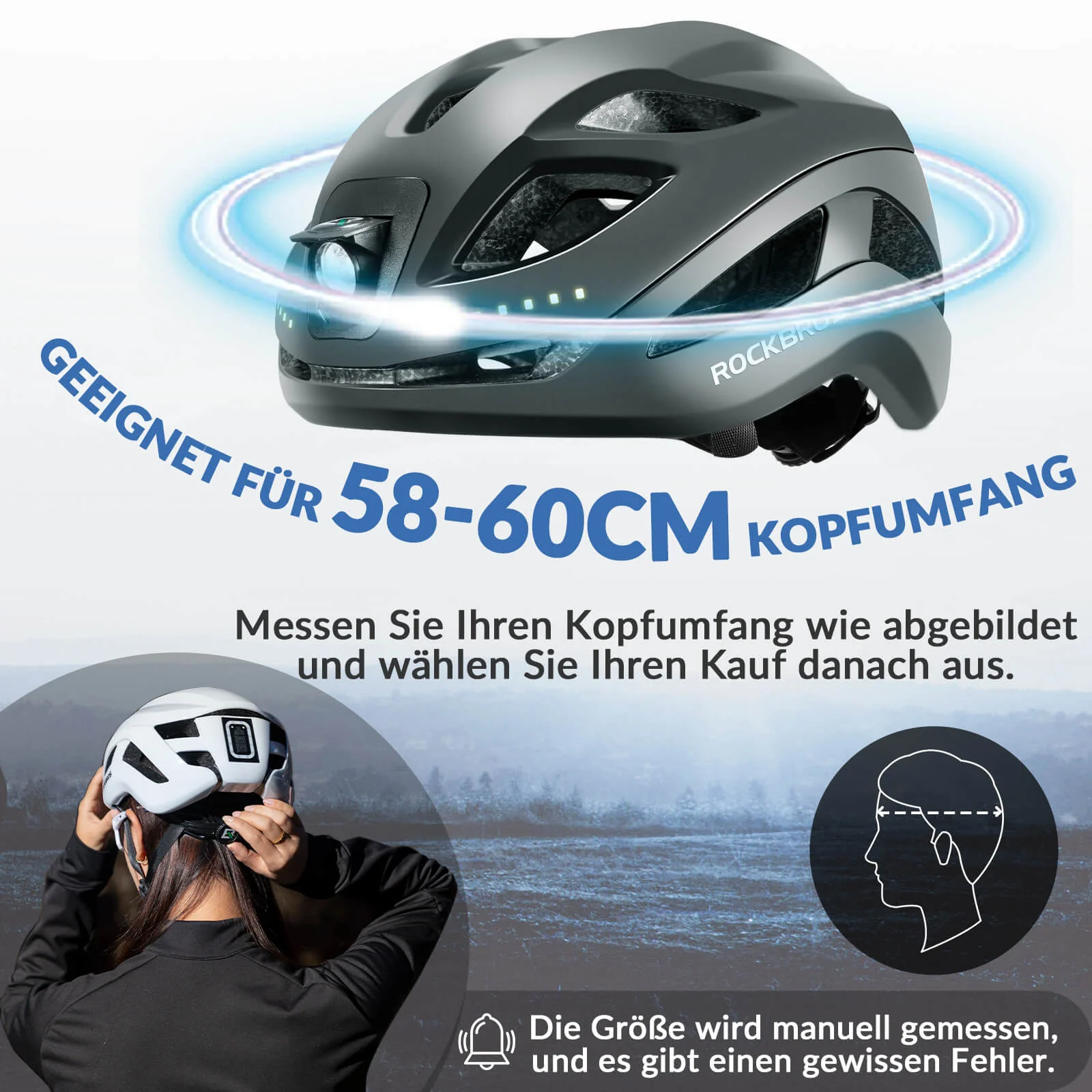 ROCKBROS Bicycle Helmet with Light  with USB 1800  580c87325692