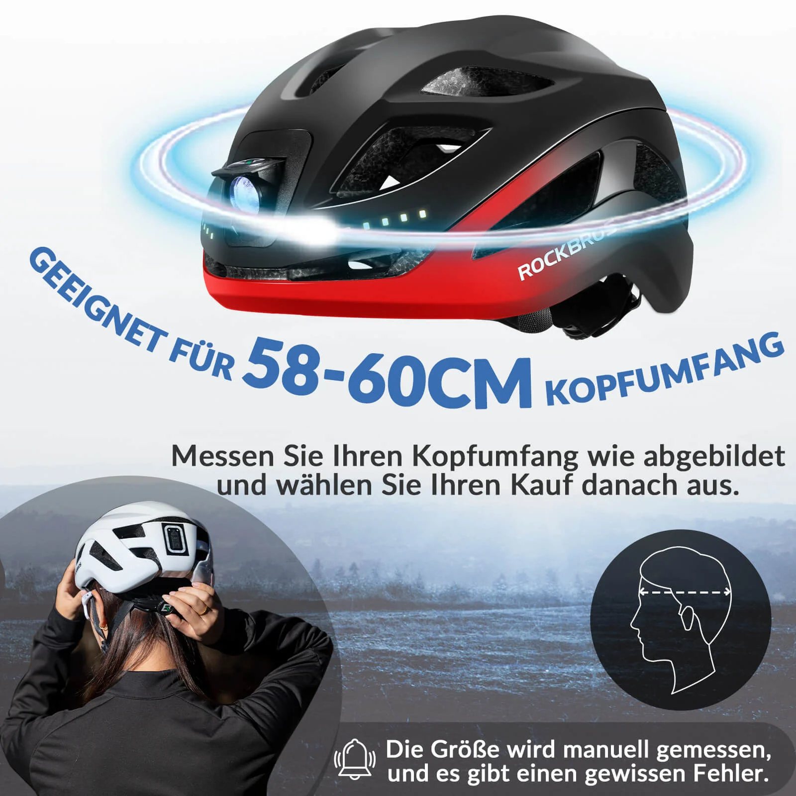 ROCKBROS Bicycle Helmet with Light  with USB 1800  6eb621acf195