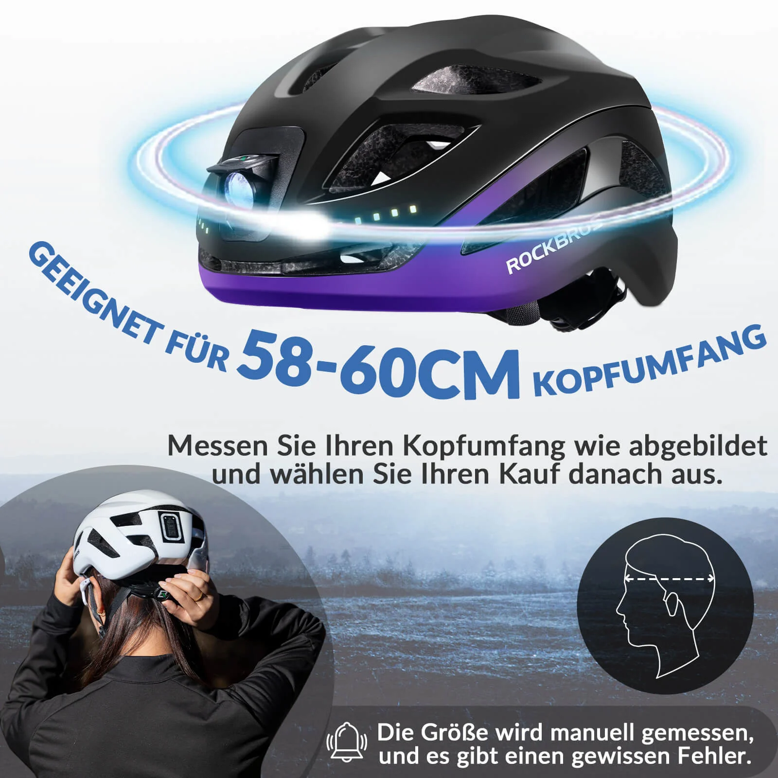 ROCKBROS Bicycle Helmet with Light  with USB 1800  dad8a011614b