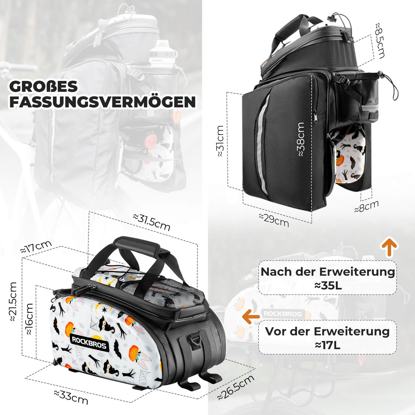 ROCKBROS Fahrrad Gepäckträgertasche 17 35L mit Reg dd690d851b28