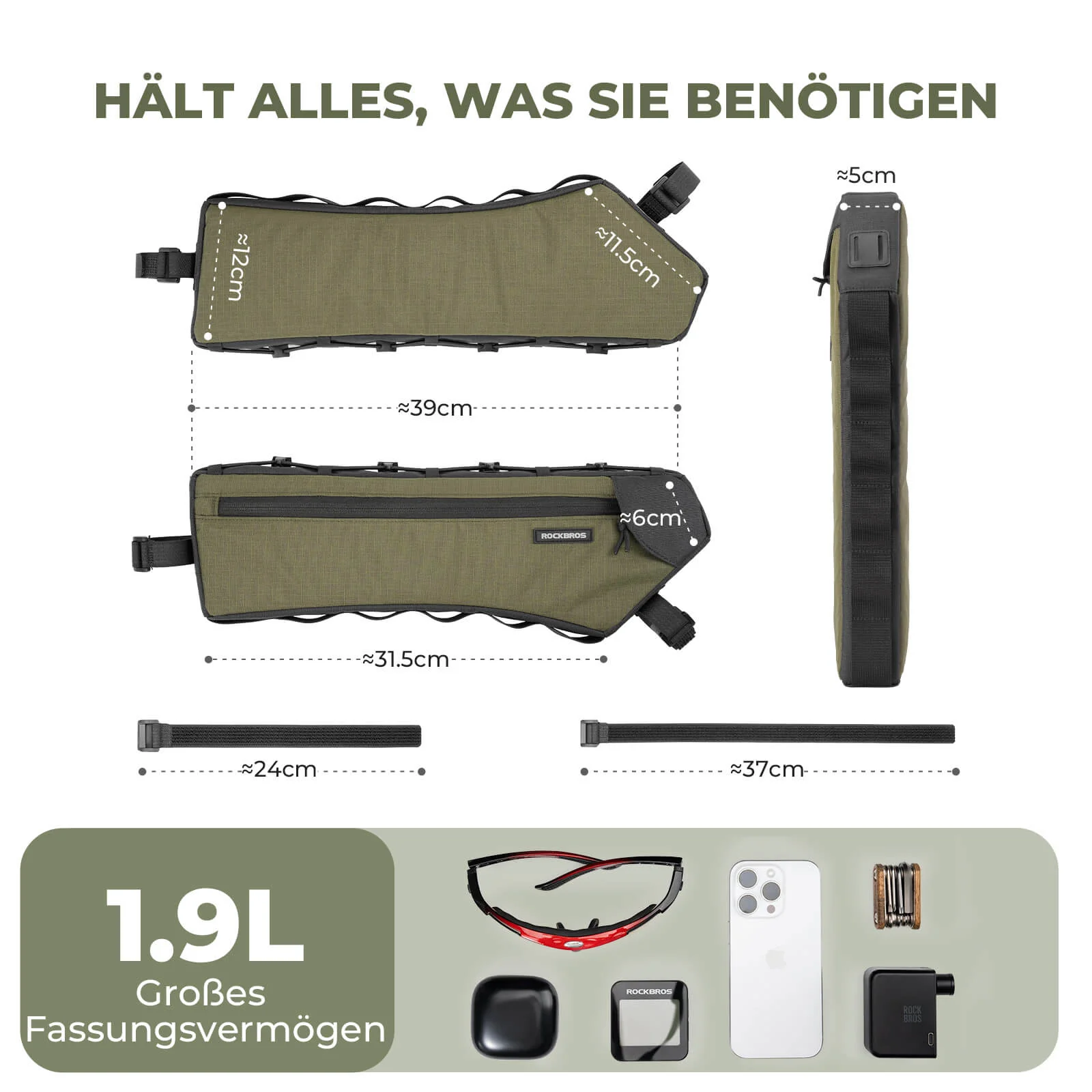 ROCKBROS Fahrrad Rahmentasche Dreiecktasche 1 9L U f237f779cd05