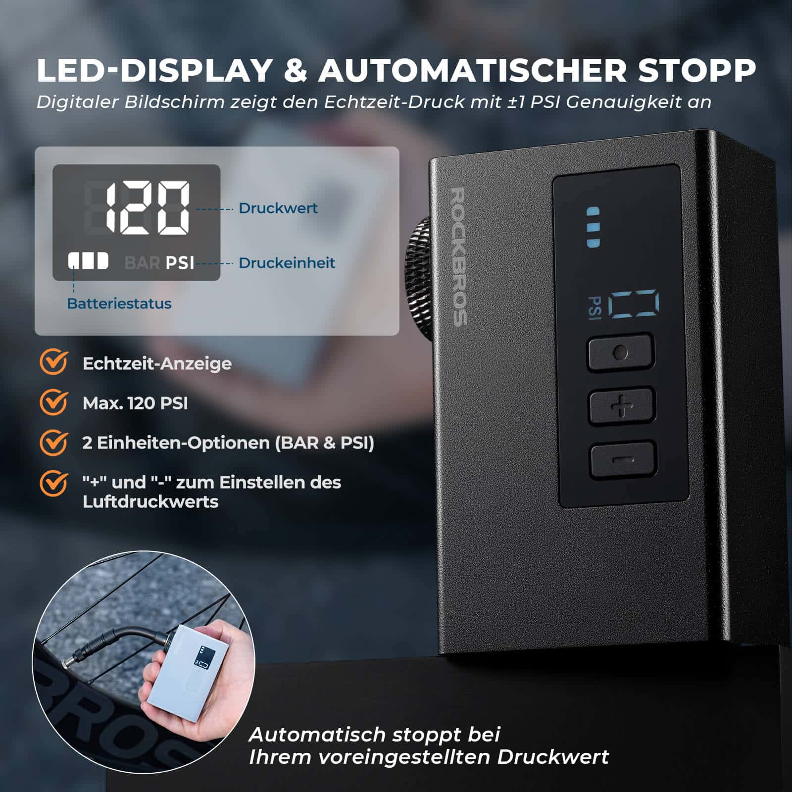 ROCKBROS MINI Elektrische Fahrradpumpe Tragbar AS2 64eb784646d1