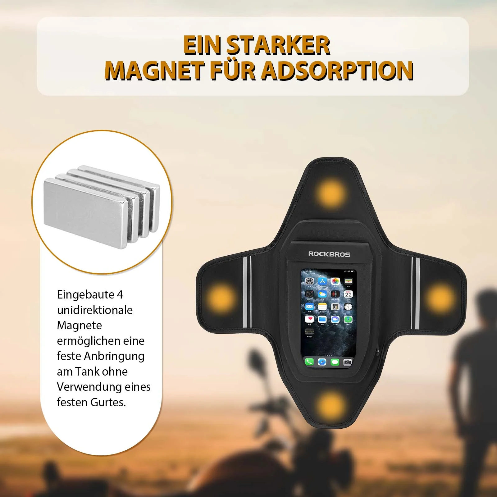 ROCKBROS Motorcycle Tank Bag Waterproof Magnet Tan 810ac51f919c