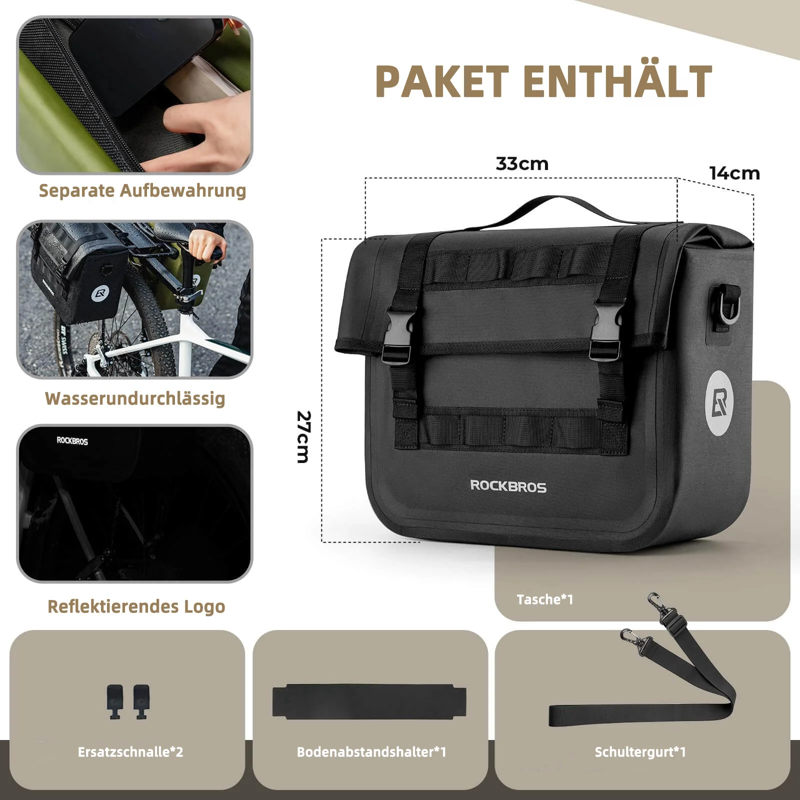 ROCKBROS Waterproof Bicycle Rear Rack Bag with Sho 5496b15d912b