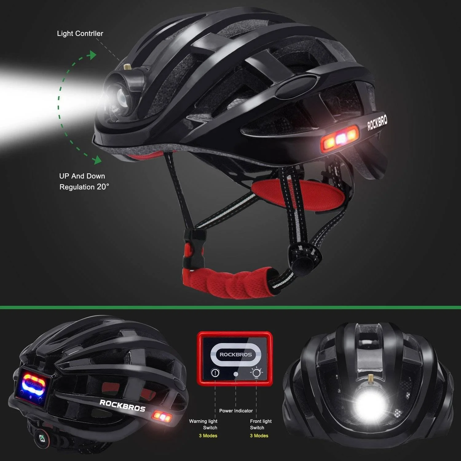 ROCKBROS bicycle helmet with headlight and safety  05dffac5f831