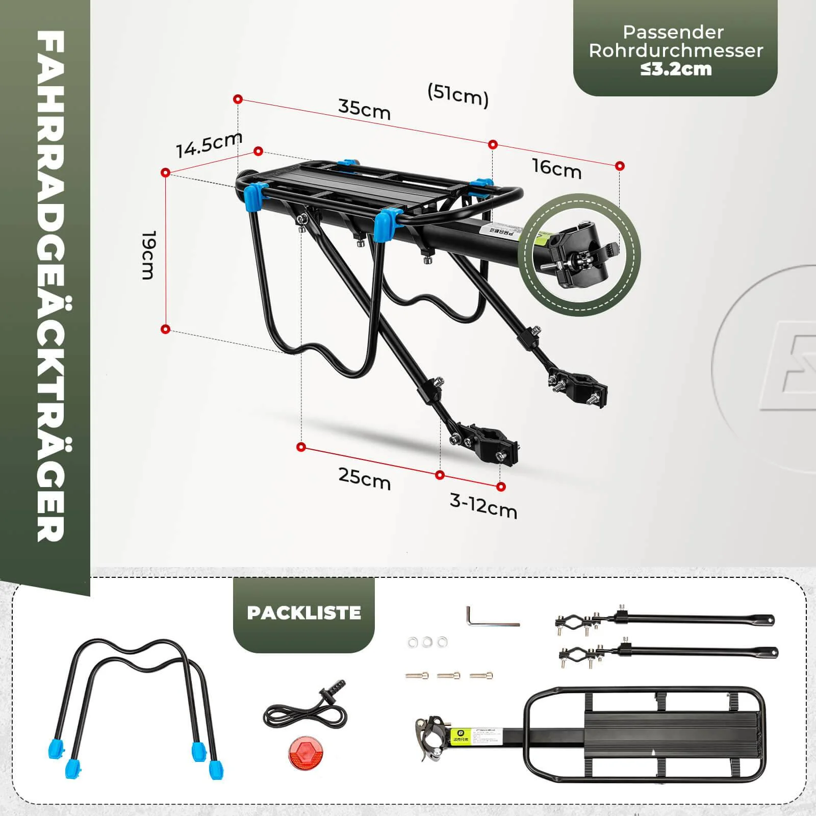 ROCKBROS bicycle luggage rack with reflector and q cbd806690988