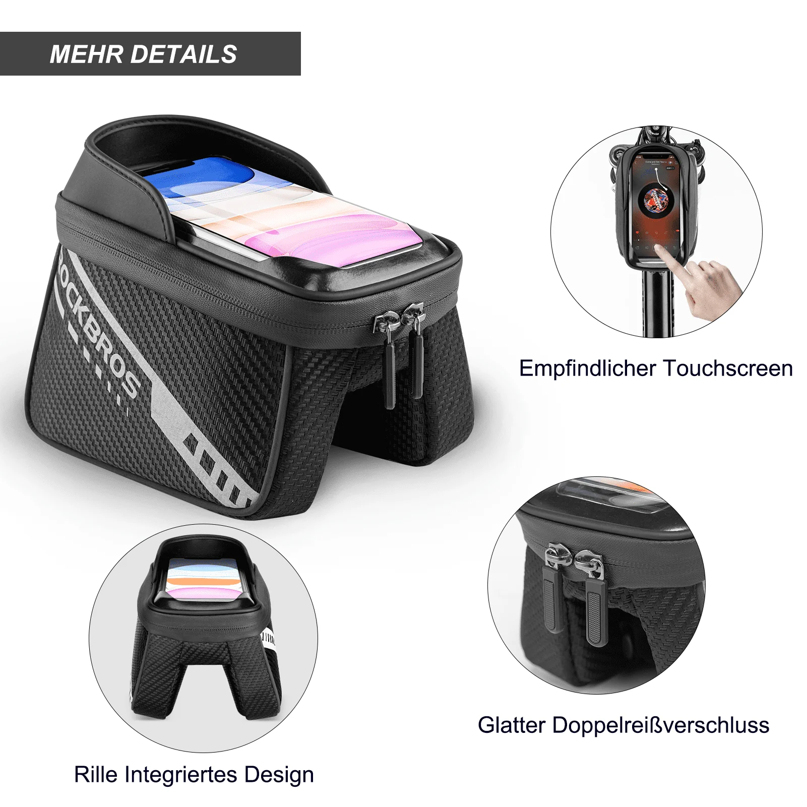 ROCKBROS top tube bag with TPU touchscreen side po b2e0be0fe854