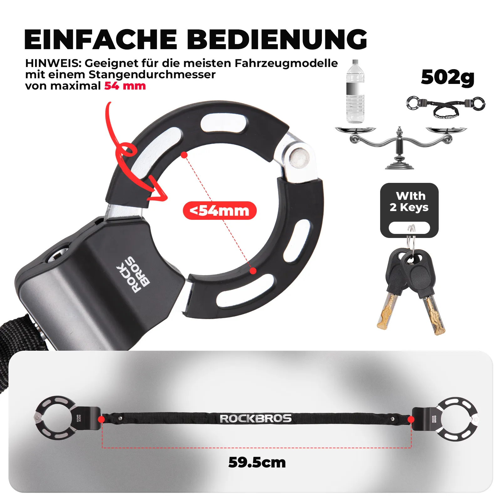 E Scooter Schloss mit 59 5 cm Stahlkette  Fahrrads f20770baf55c