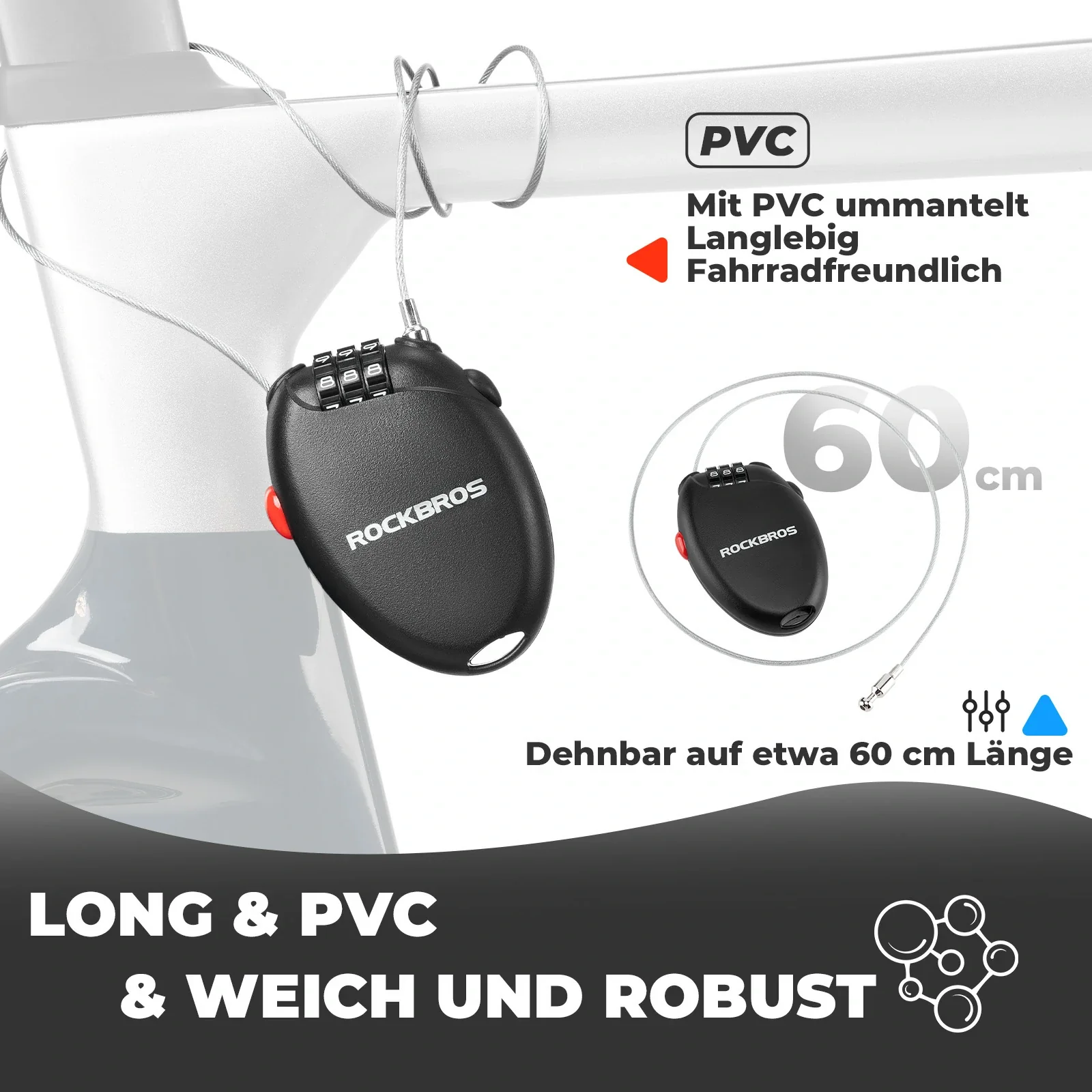 Fahrradschloss mit 3 Zahlencode  60cm Stahlseil Sc 2ffe8e1622c0