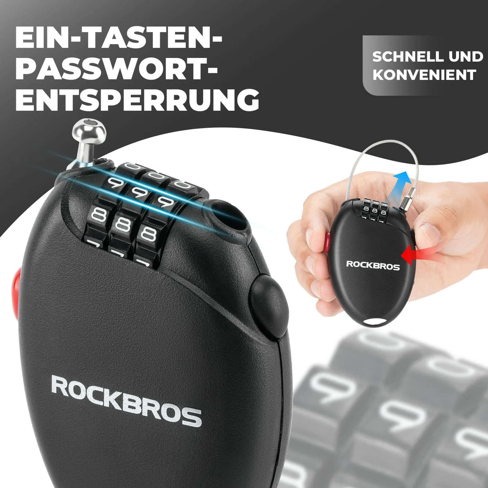 Fahrradschloss mit 3 Zahlencode  60cm Stahlseil Sc cef583d359c5