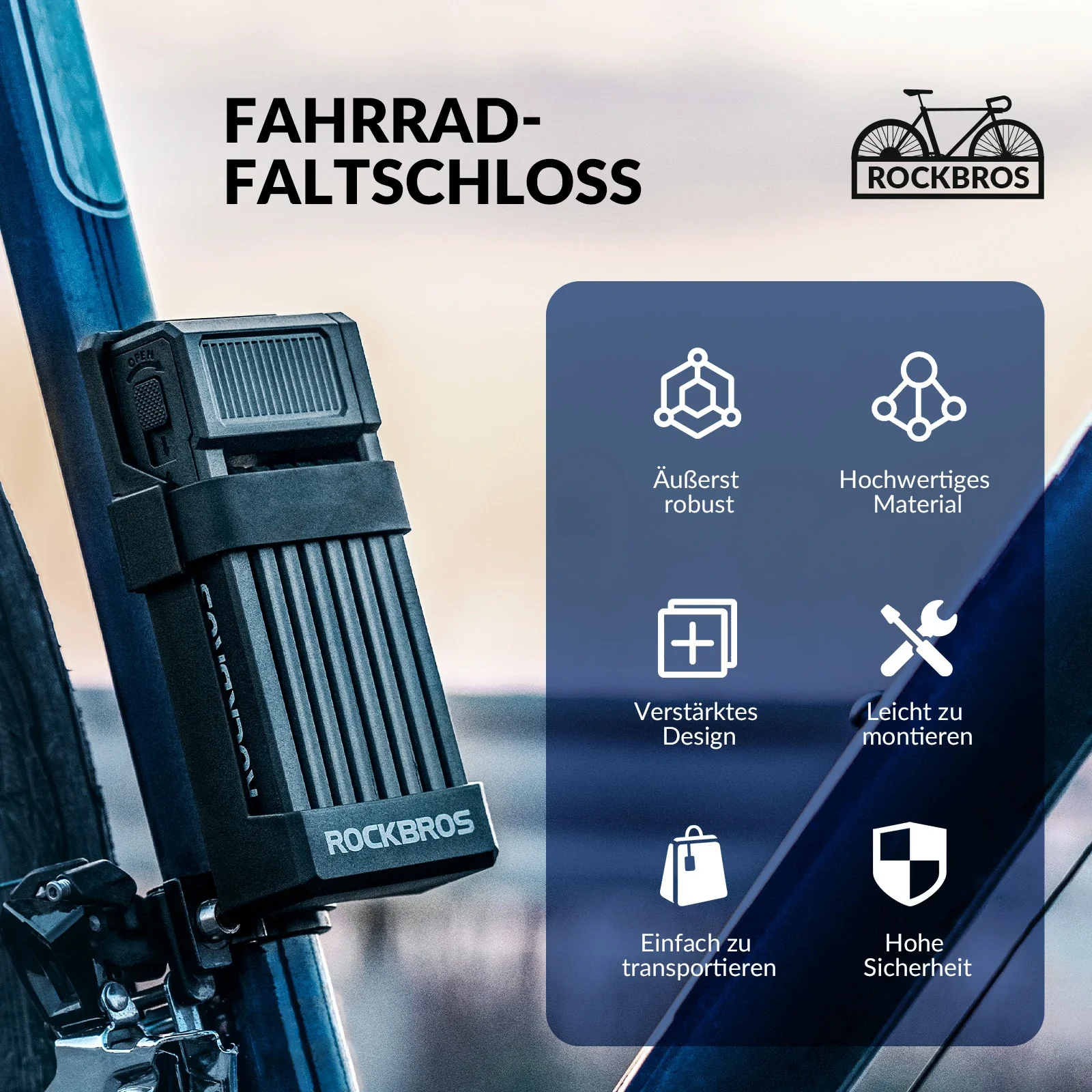 Faltschloss Fahrrad 65cm Fahrradschloss mit Halter 68fd0d738aa8