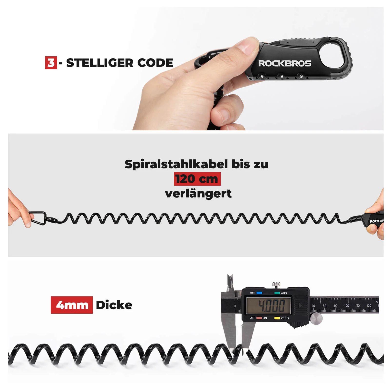 Kabelschloss Zahlenschloss Helmschloss 120cm Leich b7ec71aa2495