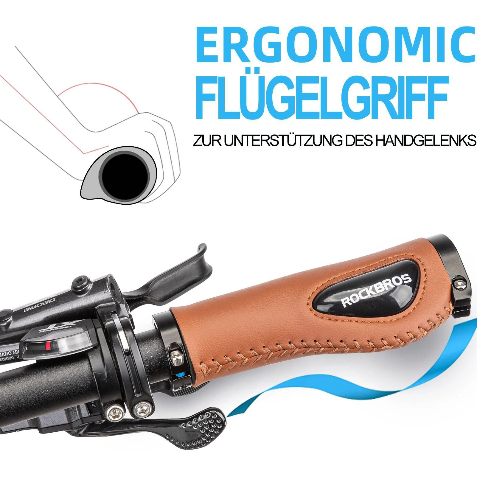 ROCKBROS Fahrradgriffe Ledergriffe für Lenker mit  ea0fa3408ff4