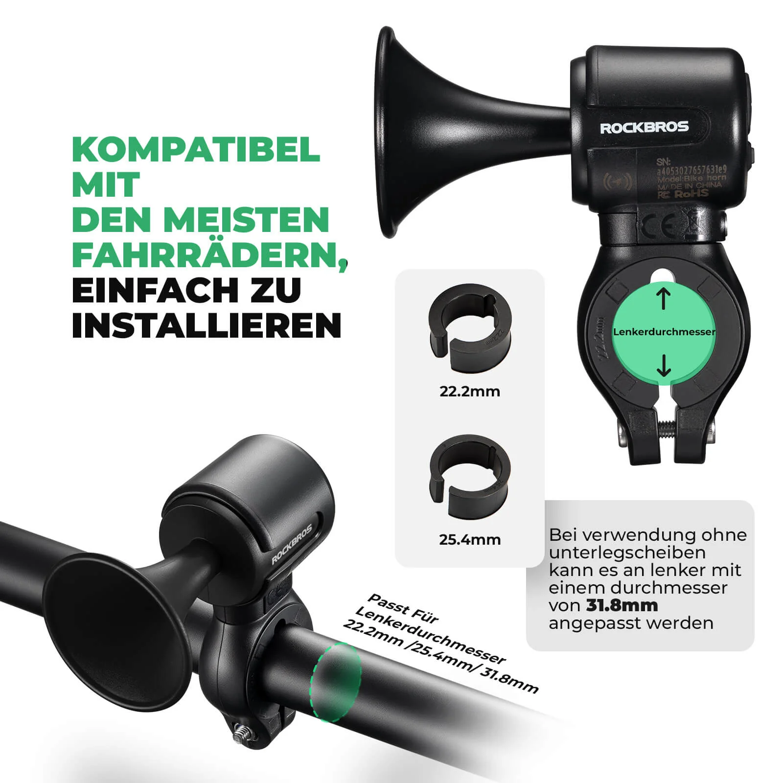 ROCKBROS Fahrradklingel Elektrisch 120dB Ton IPX5  3da0566292ff