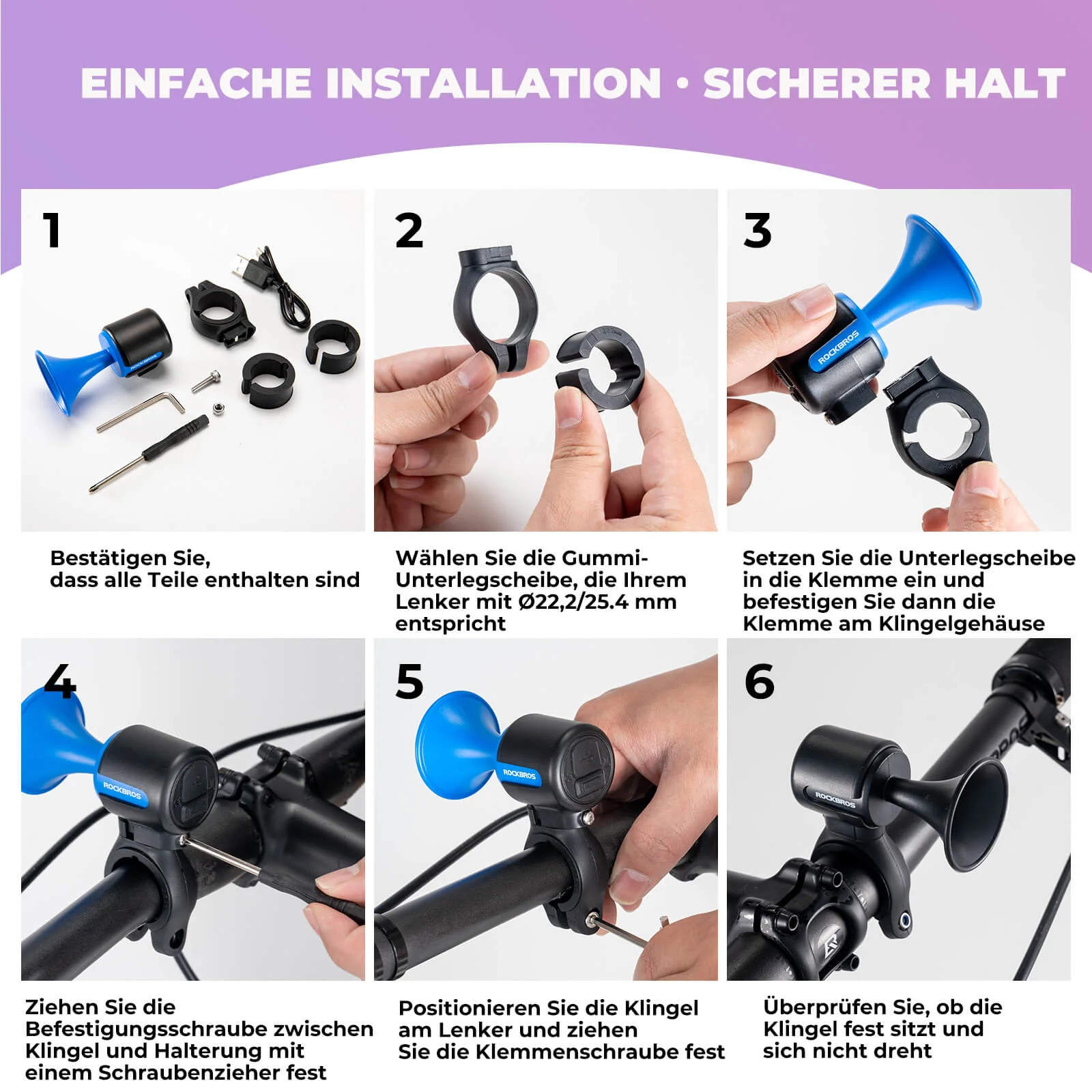 ROCKBROS Fahrradklingel Elektrisch 120dB für 22 2  fb025d3441fd
