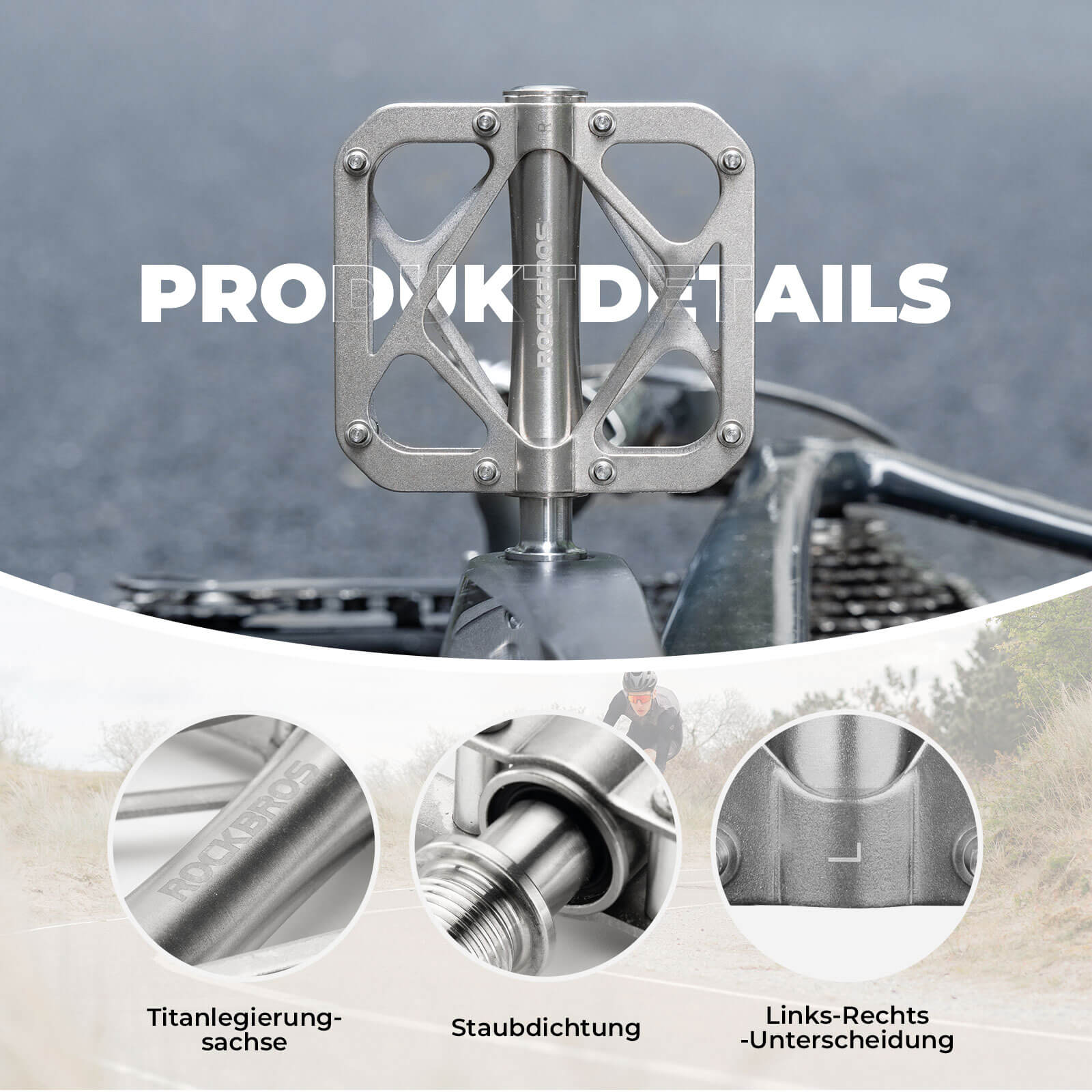 ROCKBROS Fahrradpedale aus Titanlegierung 3 Lager  578188ab1713
