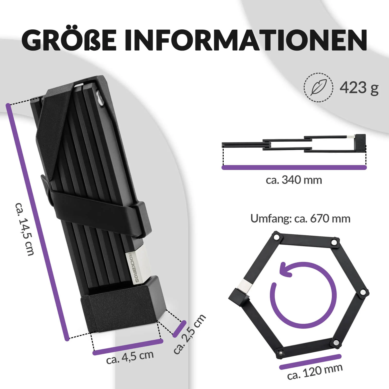 ROCKBROS Faltschloss Fahrradschloss mit Halterung  7cc225b1cd66