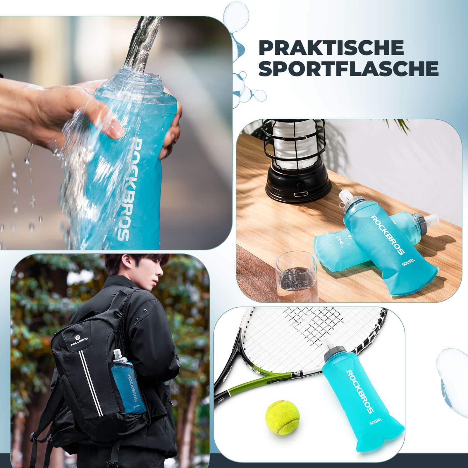ROCKBROS Trinkflasche Faltbare Wasserflasche 500ml 2eb12bce6b23