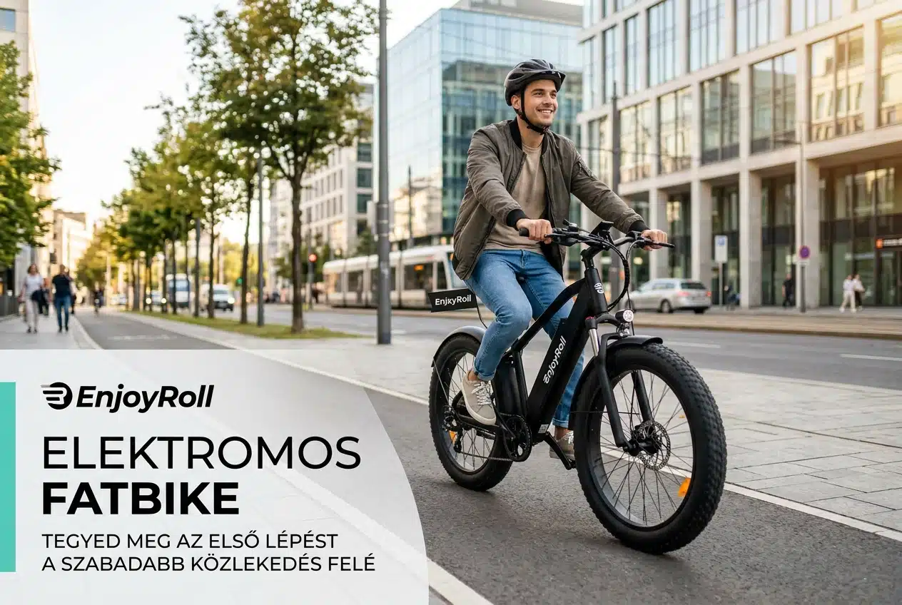 Elektromos fatbike kerékpáros városi úton – modern közlekedés stílusosan és környezettudatosan