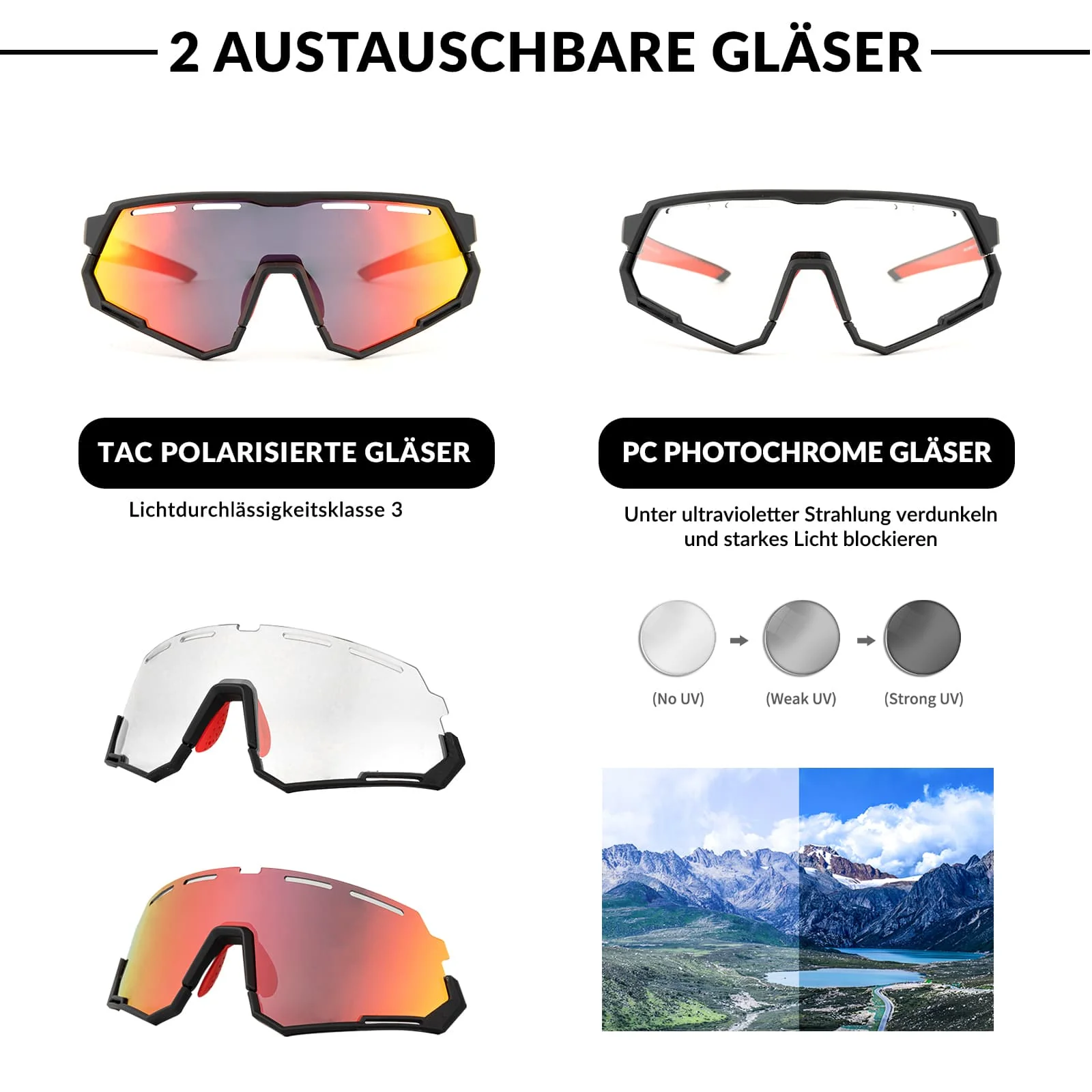 2 in 1 Fahrradbrille  Polarisiert und Selbsttönend 2fadfc063cad