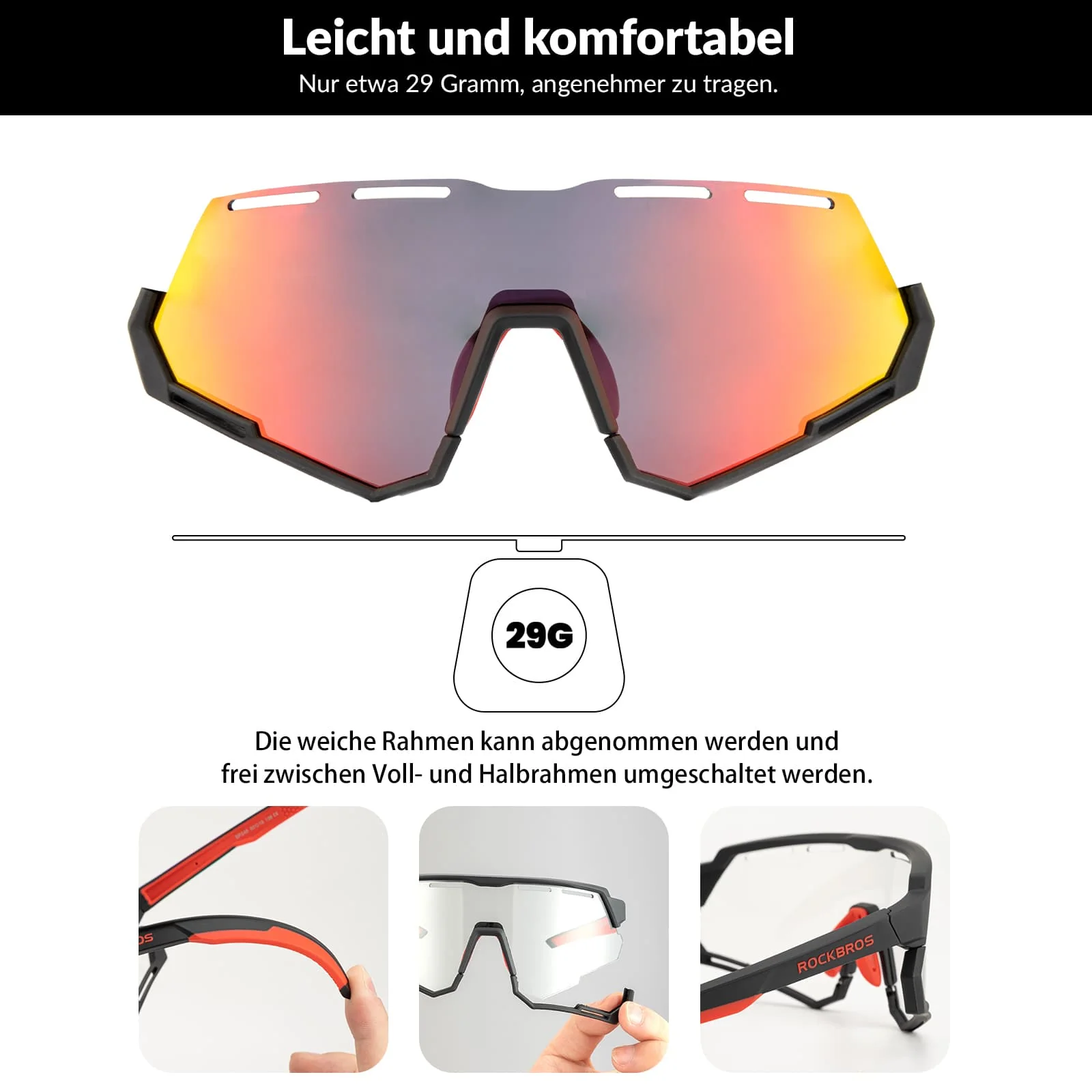 2 in 1 Fahrradbrille  Polarisiert und Selbsttönend 7b8d7a6354d2