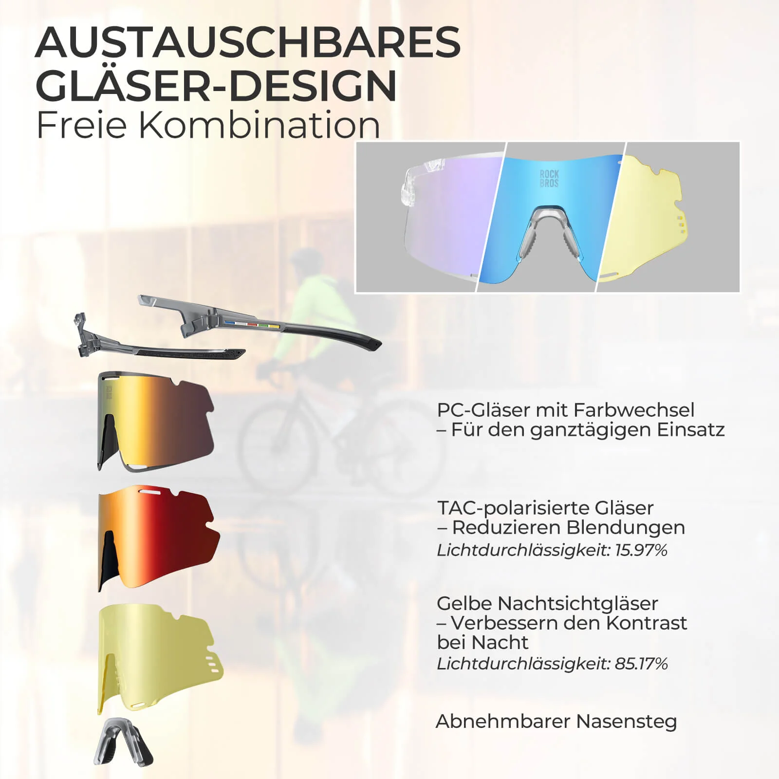 Fahrradbrille Drei Gläser Konfigurationssystem   B 31d2272157ff