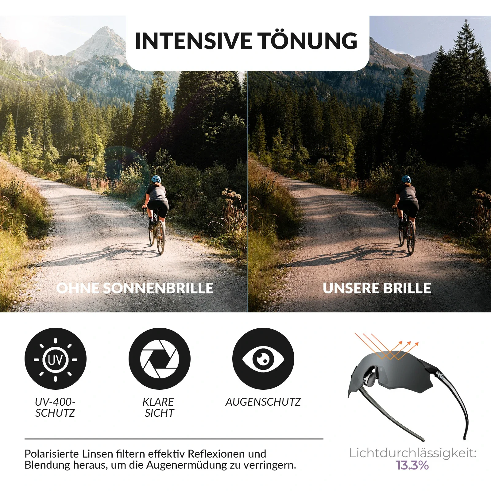 Fahrradbrille Verspiegelte Gläser UV400 Schutz Ohn 7eca238945b8