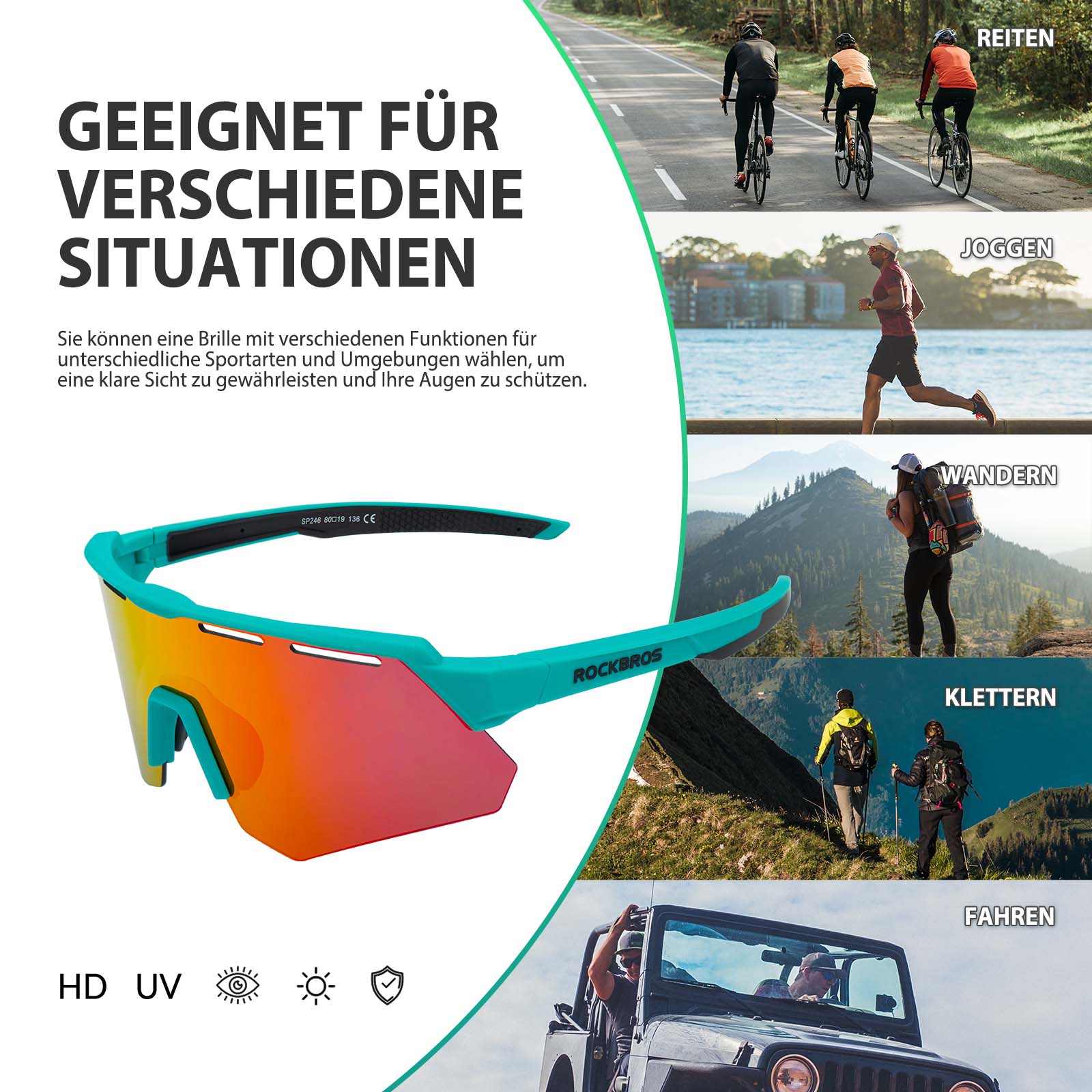 Polarisierte Fahrradbrille mit 4 Wechselgläsern 13badbcc81f6
