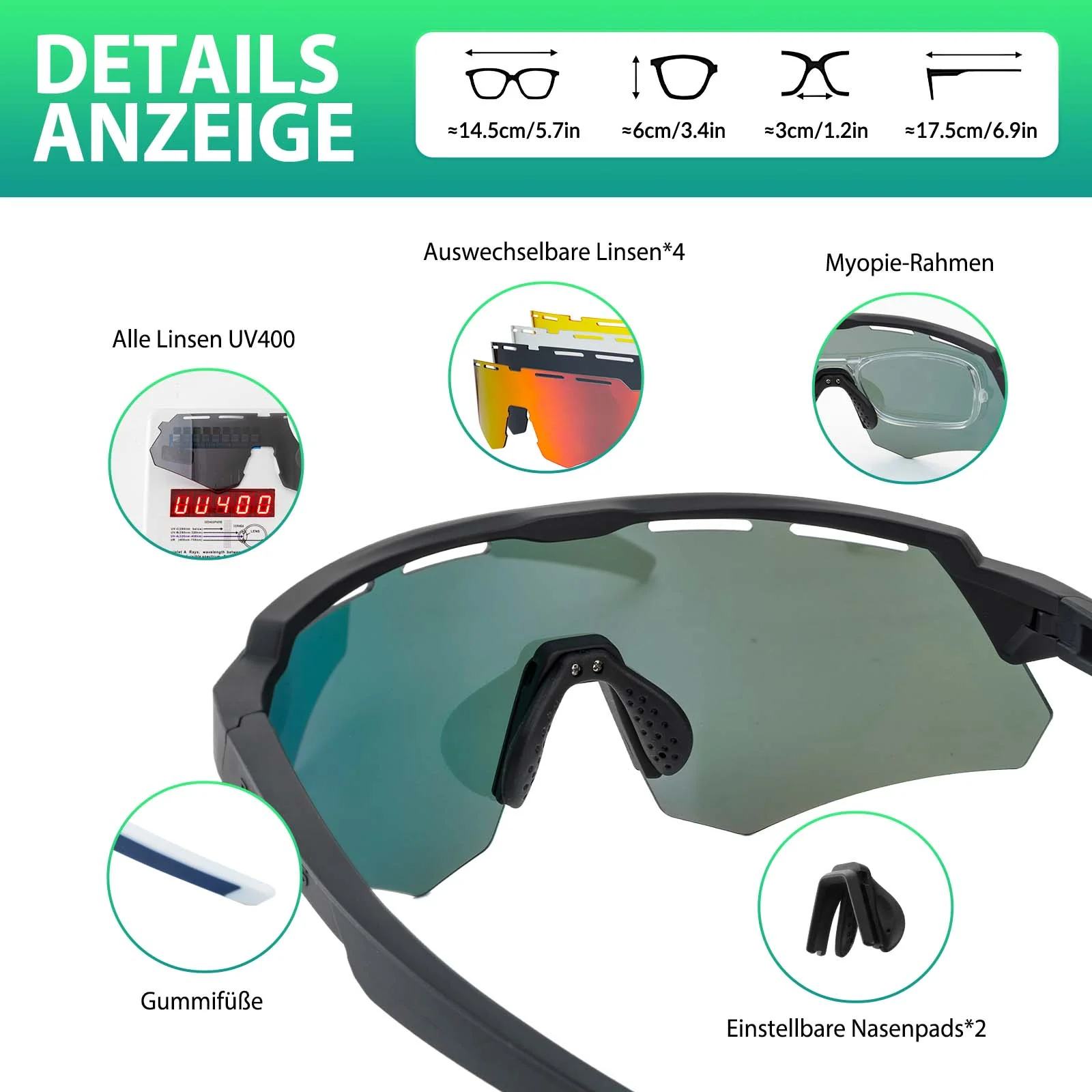 Polarisierte Fahrradbrille mit 4 Wechselgläsern 4929c16413f7