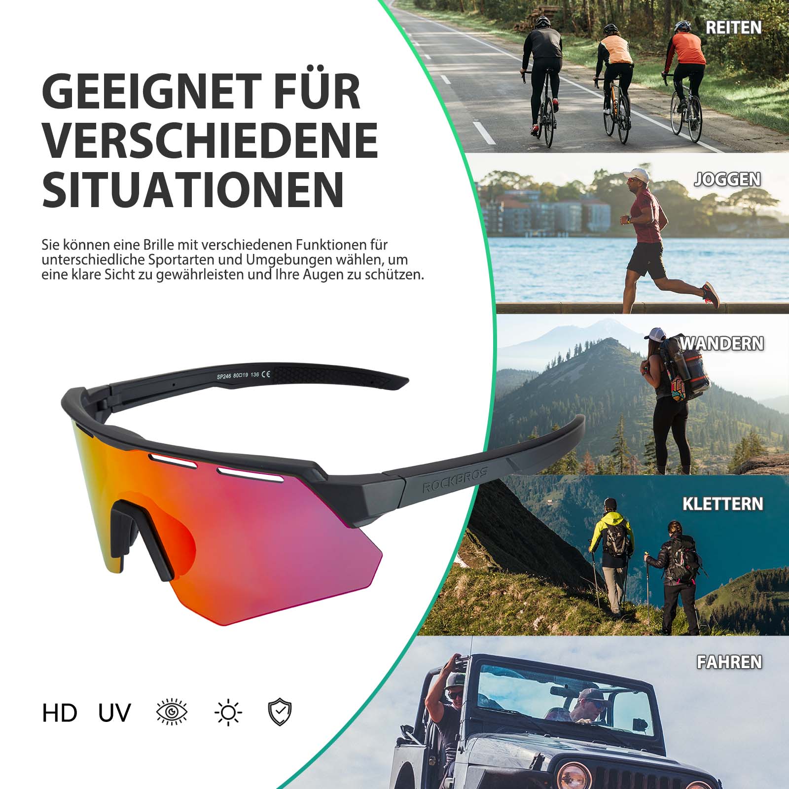 Polarisierte Fahrradbrille mit 4 Wechselgläsern 7edde342aa92
