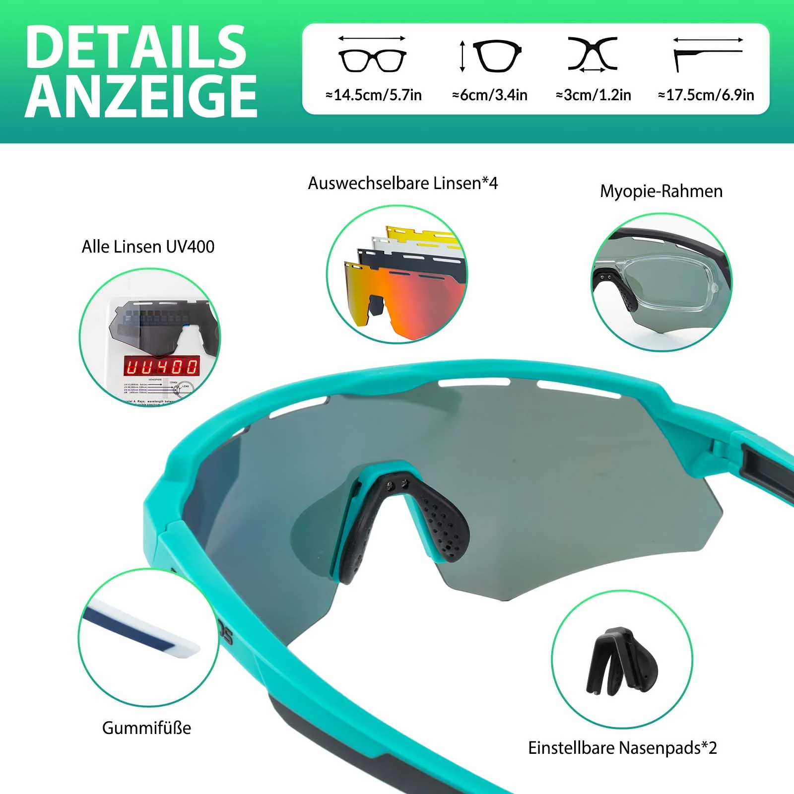 Polarisierte Fahrradbrille mit 4 Wechselgläsern a56d0a11b5a8