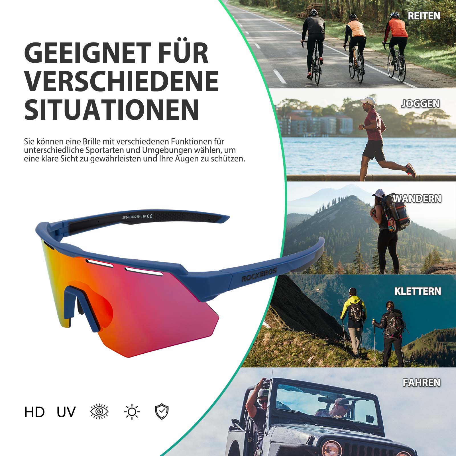 Polarisierte Fahrradbrille mit 4 Wechselgläsern b30b93f5f5f6