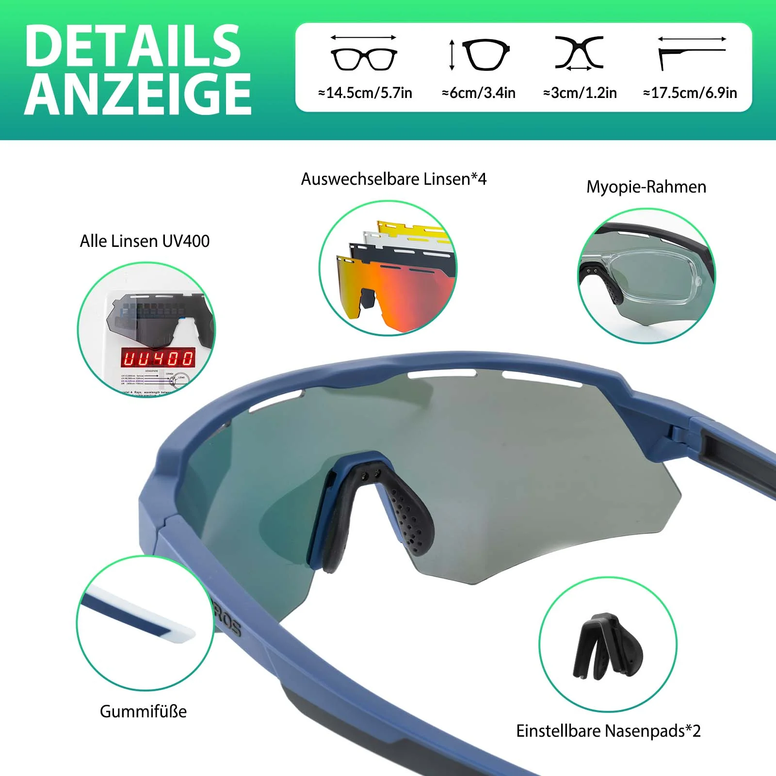 Polarisierte Fahrradbrille mit 4 Wechselgläsern fd42dbb39463
