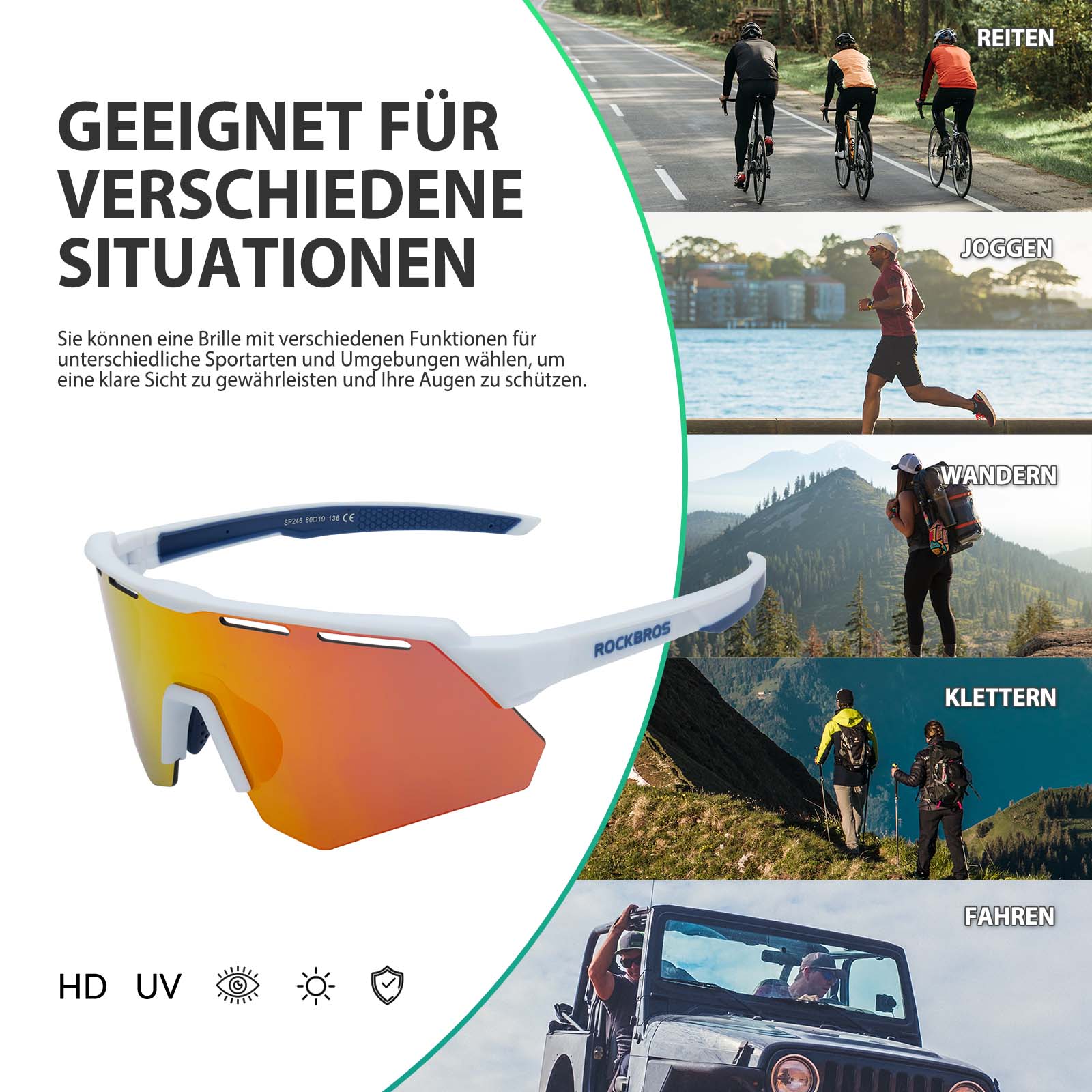 Polarisierte Fahrradbrille mit 4 Wechselgläsern fed2d73befae