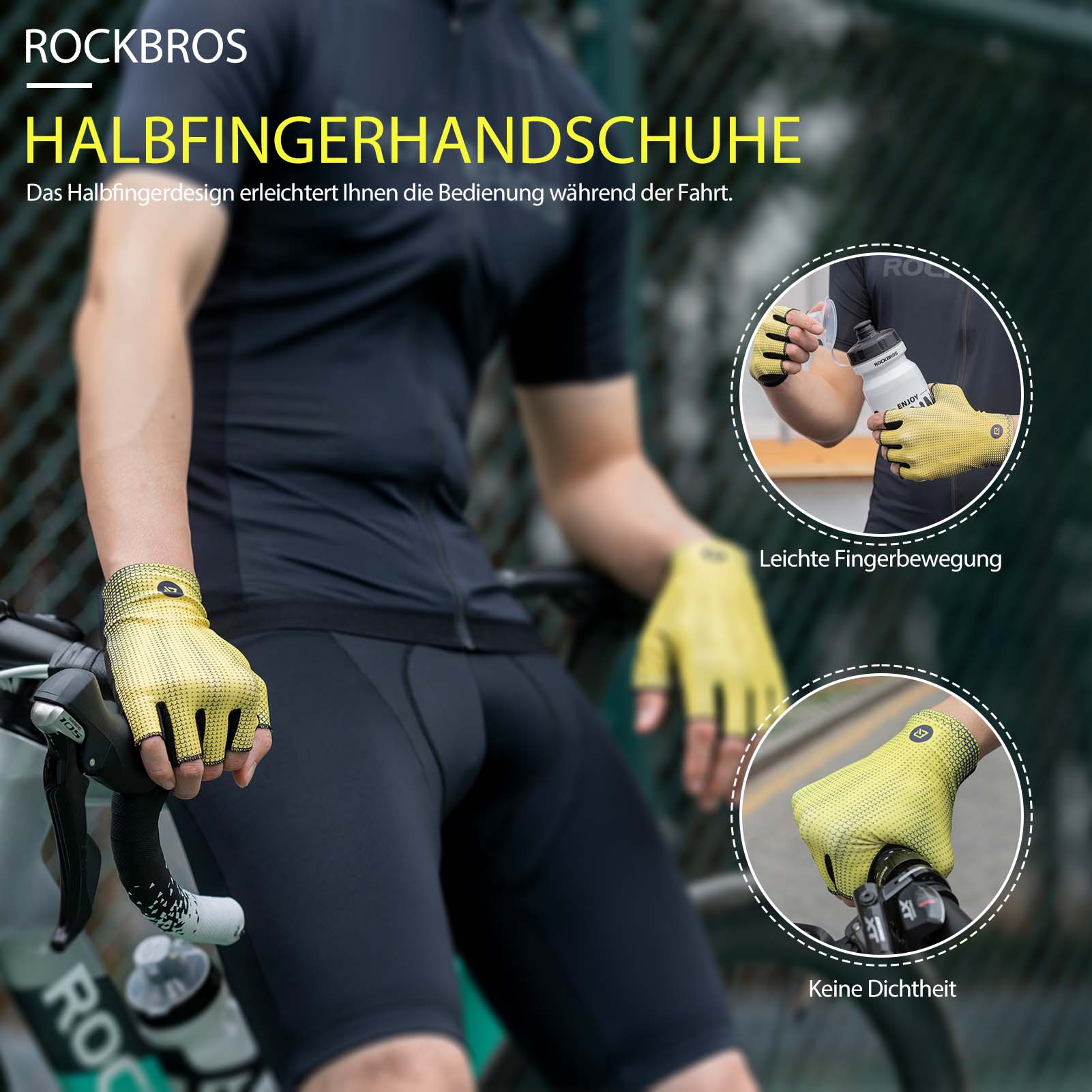 ROCKBROS Halbfinger Radhandschuhe Rutschfest Elast 5269b033df24
