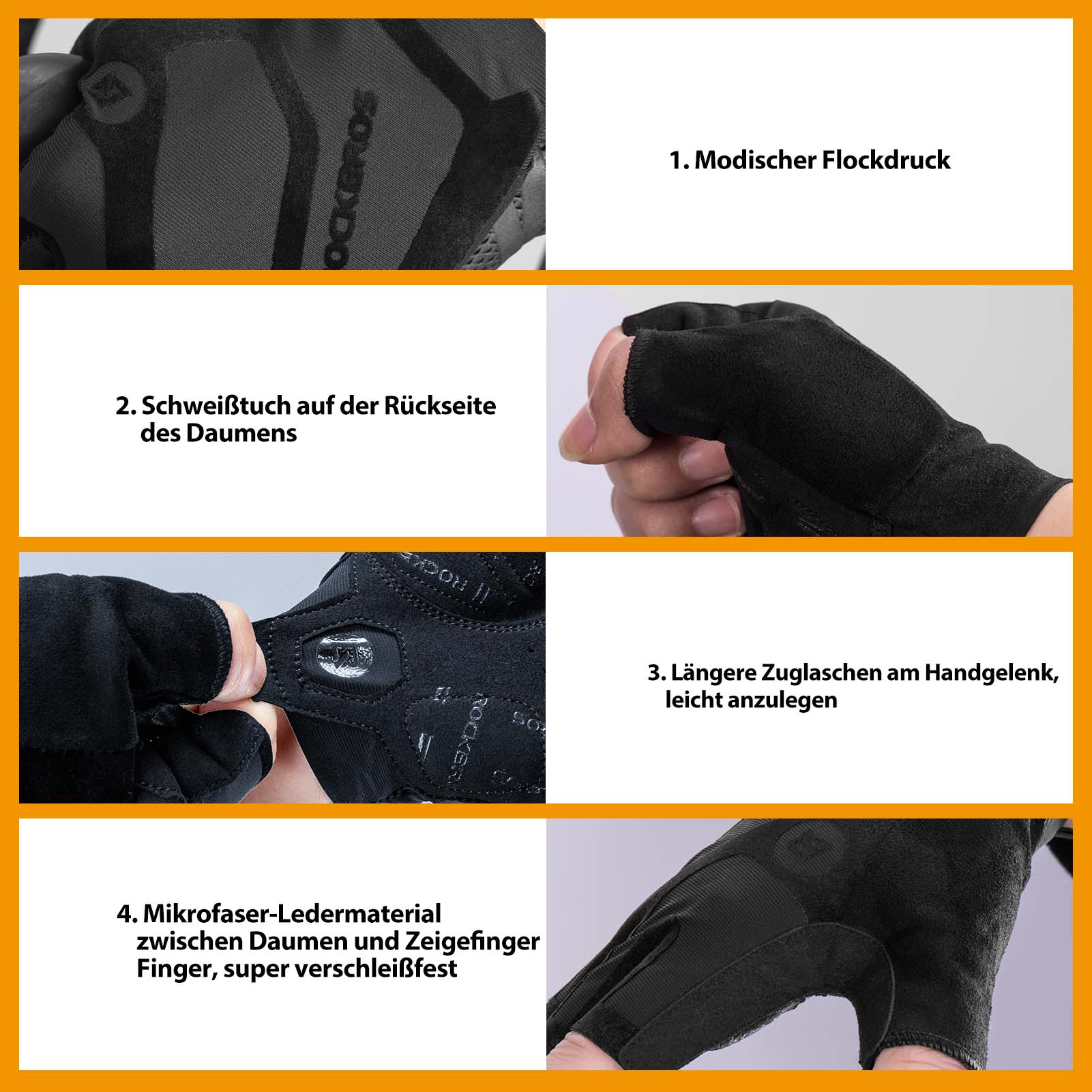 ROCKBROS Halbfinger Radhandschuhe stoßdämpfend und 8c771ad3ee3d