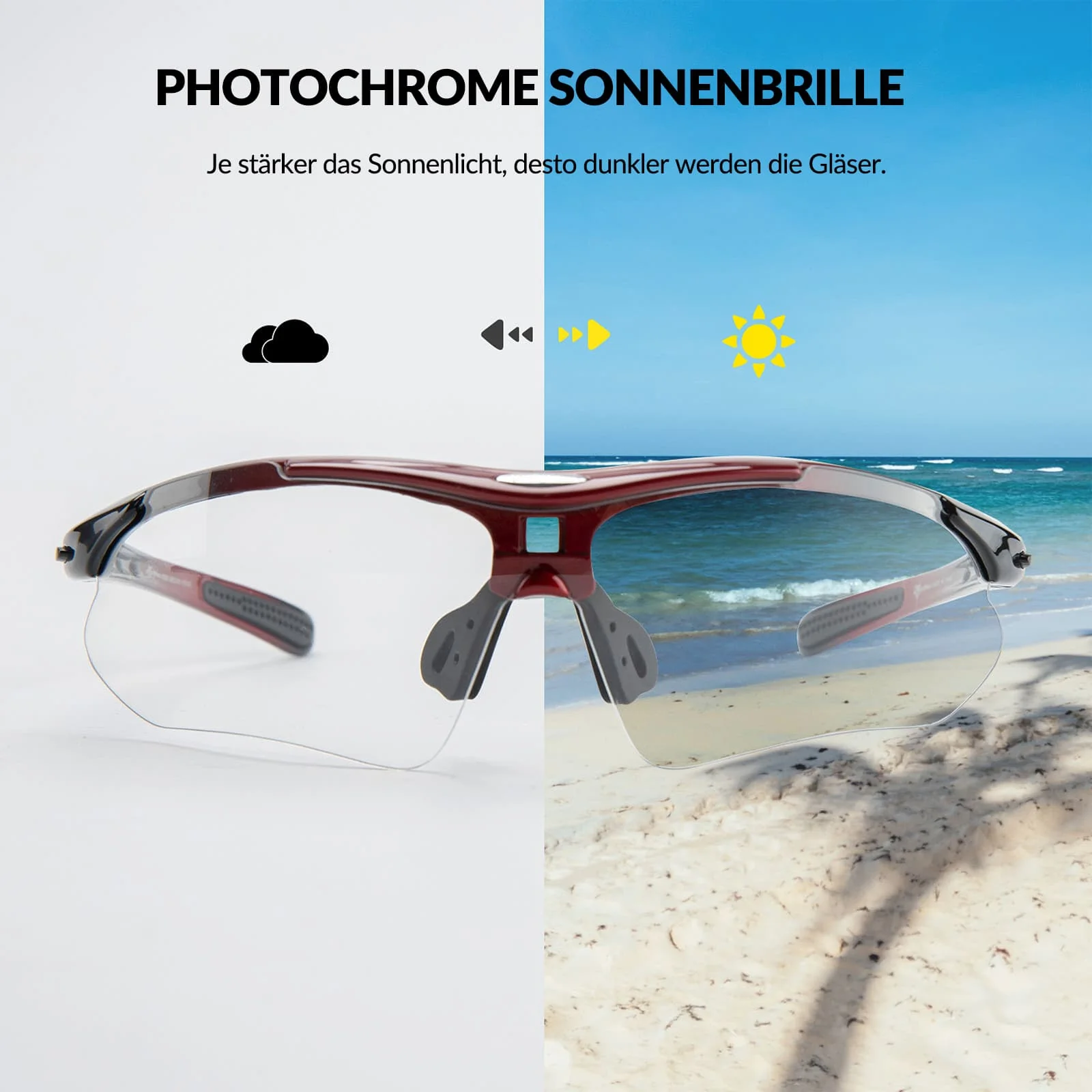 ROCKBROS Photochromic Sportbrillen Mit Austauschba 6df5a0093e41