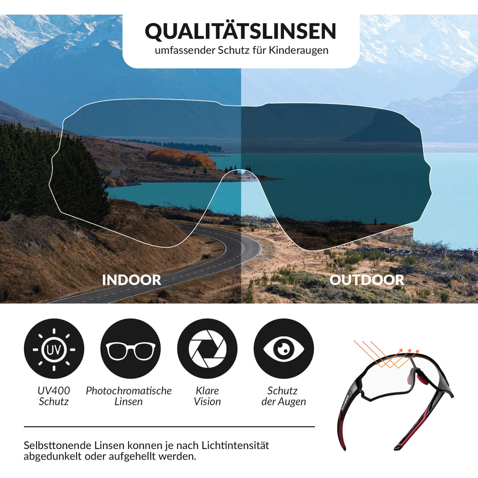 Selbsttönende Fahrradbrille für Kinder mit UV400 S 0026f9f7047a