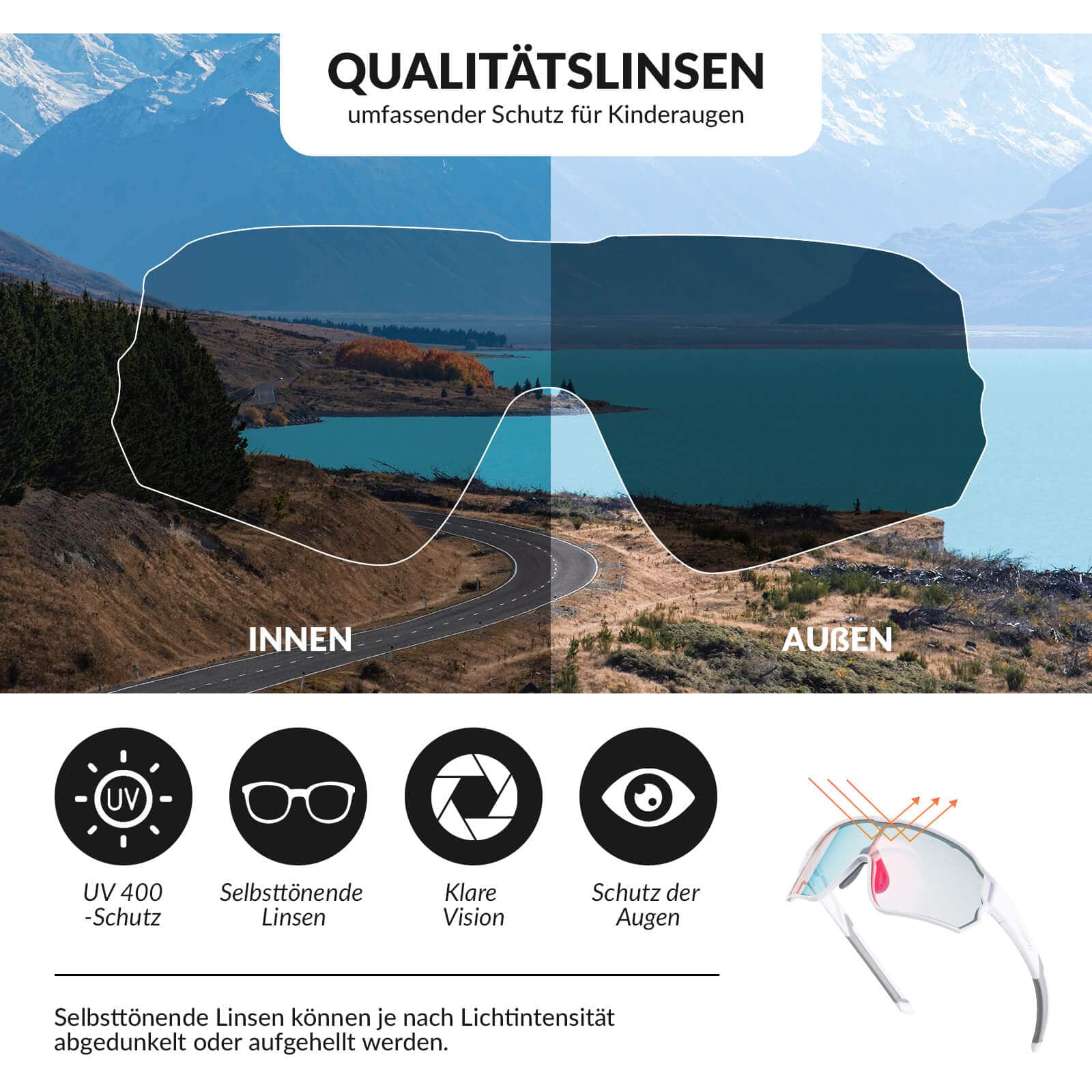 Selbsttönende Fahrradbrille für Kinder mit UV400 S 127c81bcc1b8