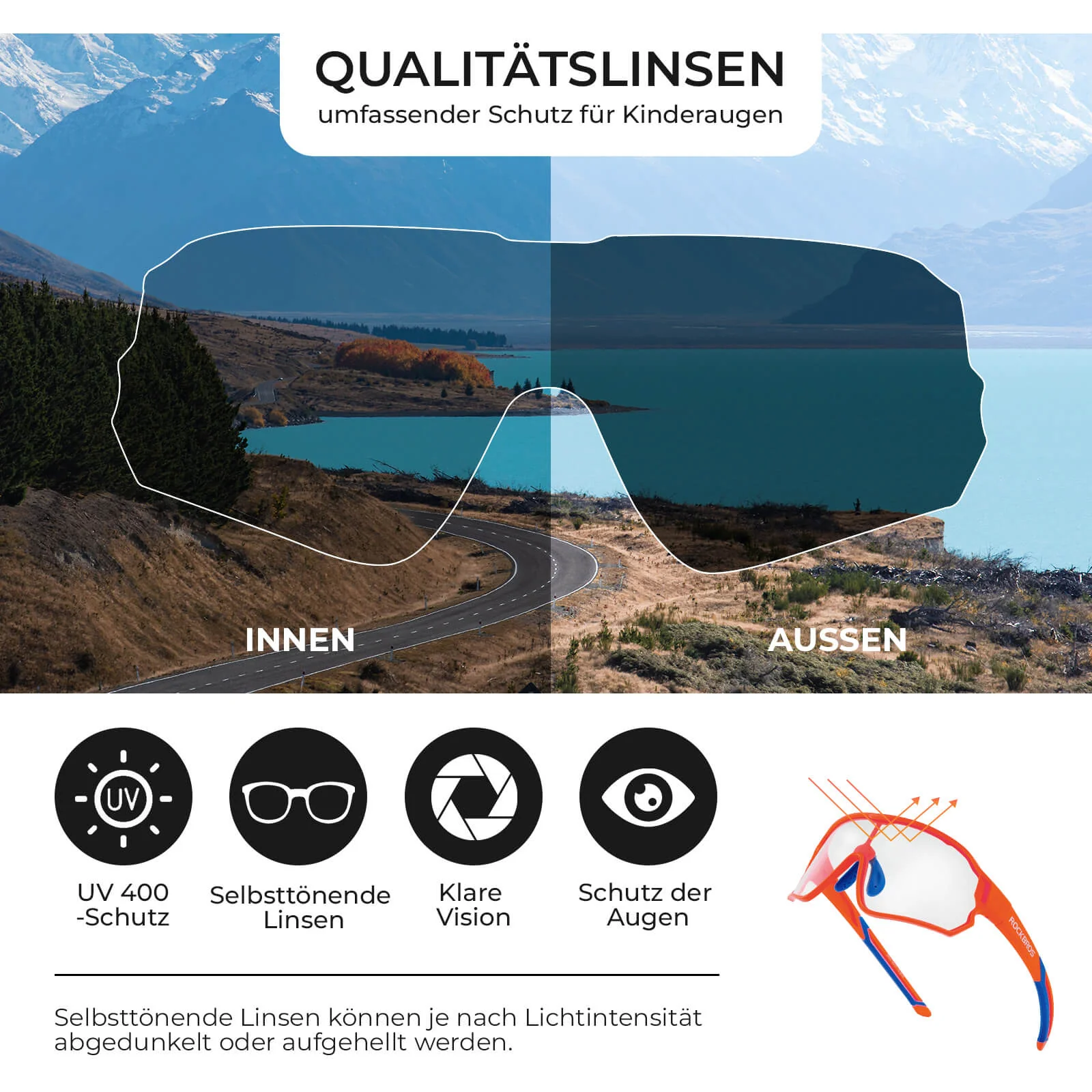 Selbsttönende Fahrradbrille für Kinder mit UV400 S 395d202d0fa3