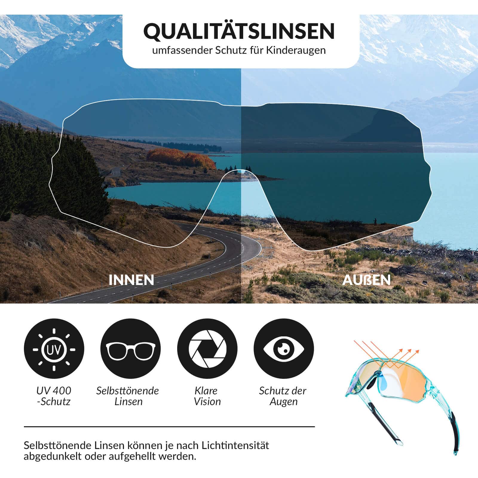 Selbsttönende Fahrradbrille für Kinder mit UV400 S 89a8ae34ad34