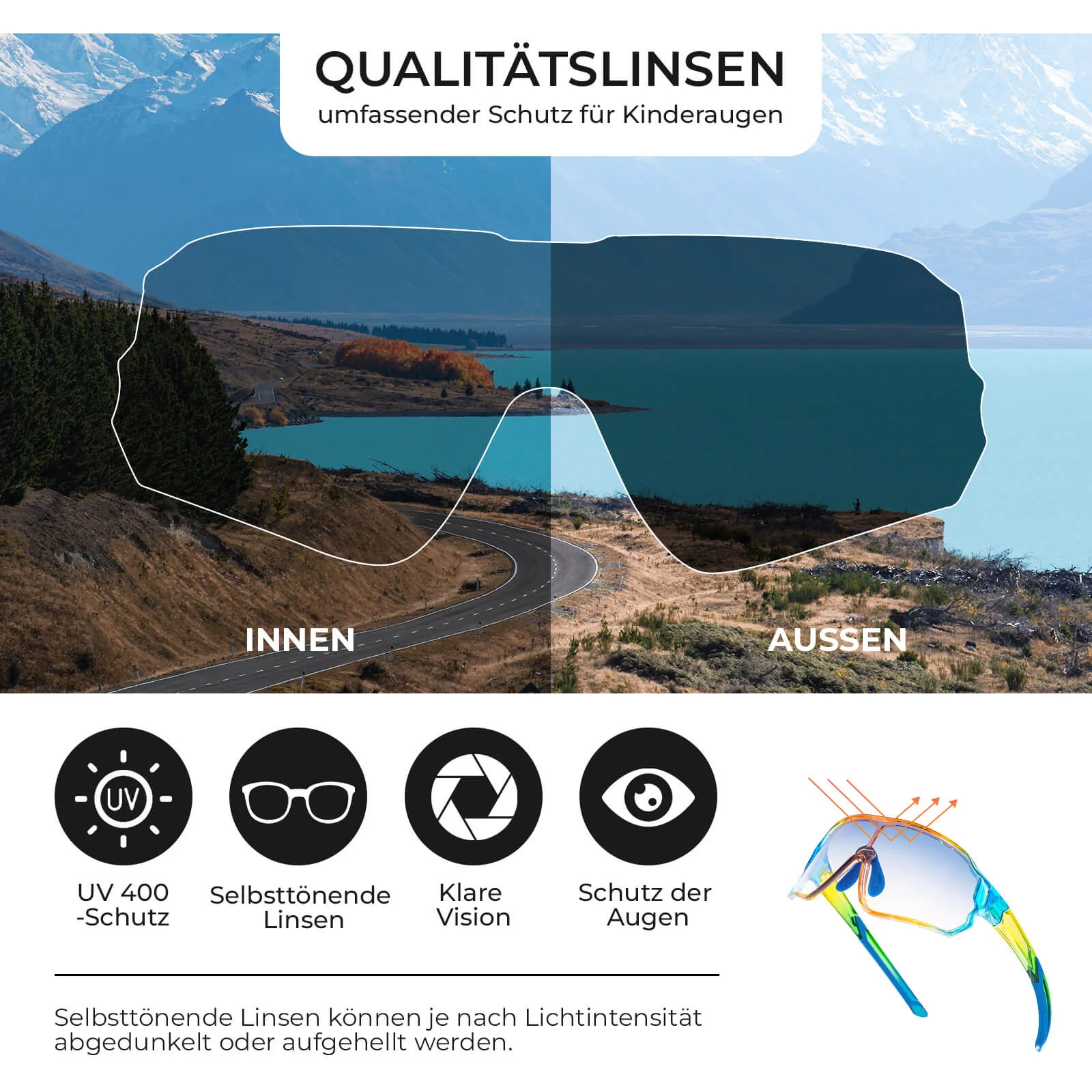Selbsttönende Fahrradbrille für Kinder mit UV400 S 9dda80df69ad