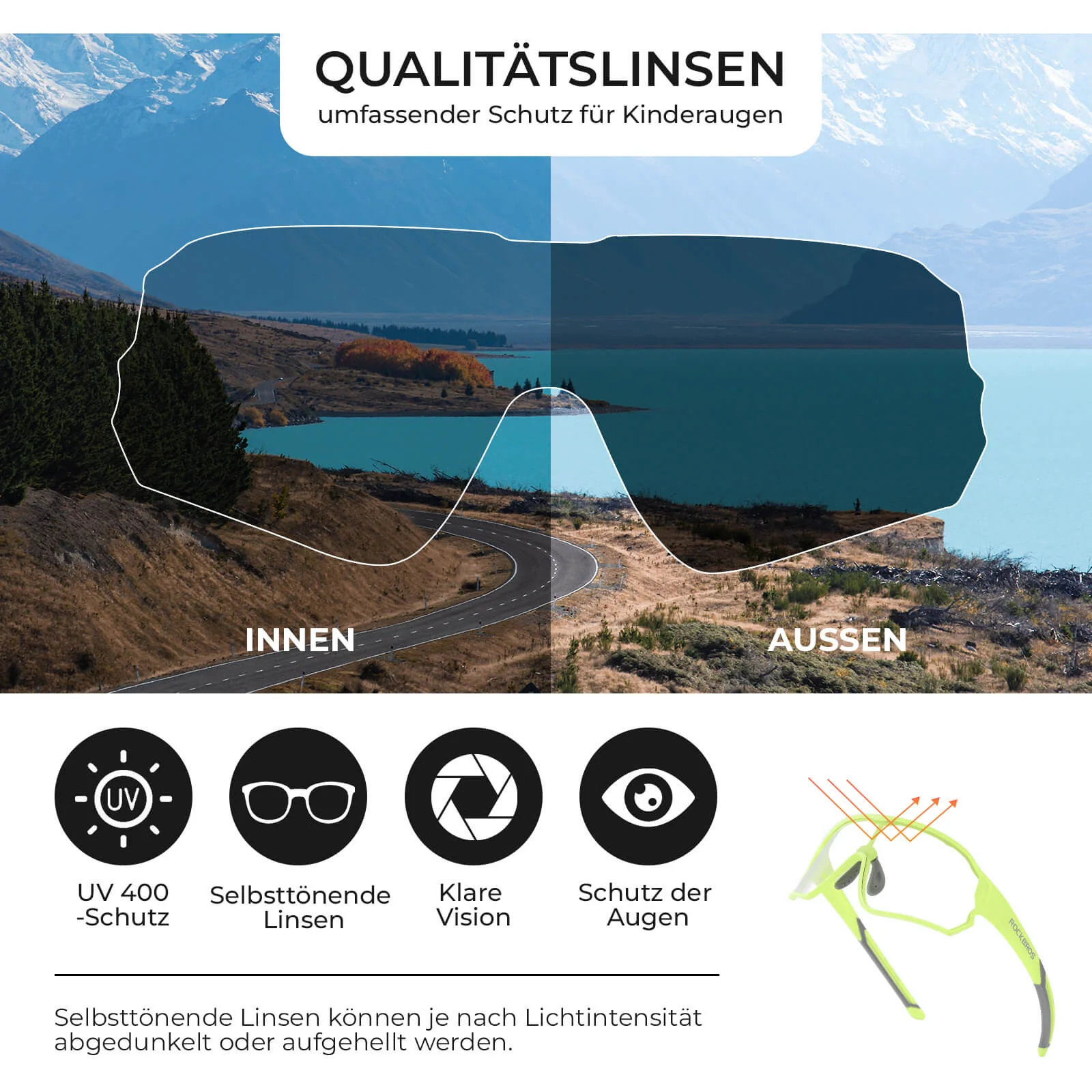 Selbsttönende Fahrradbrille für Kinder mit UV400 S a42d4d1fda5d